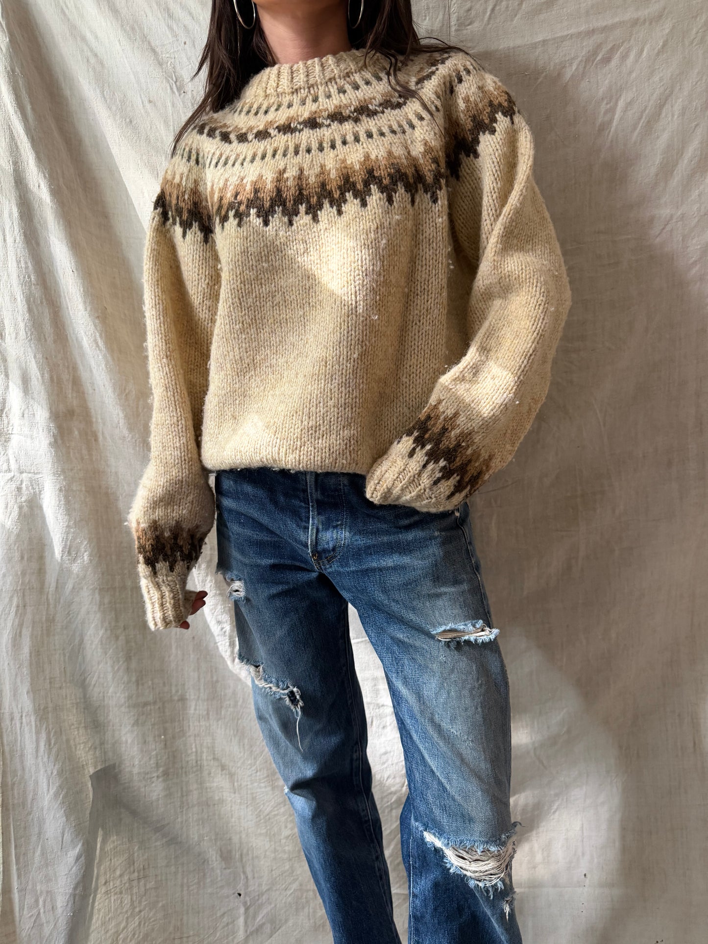 Oatmeal + Brown Patterned Wool Sweater