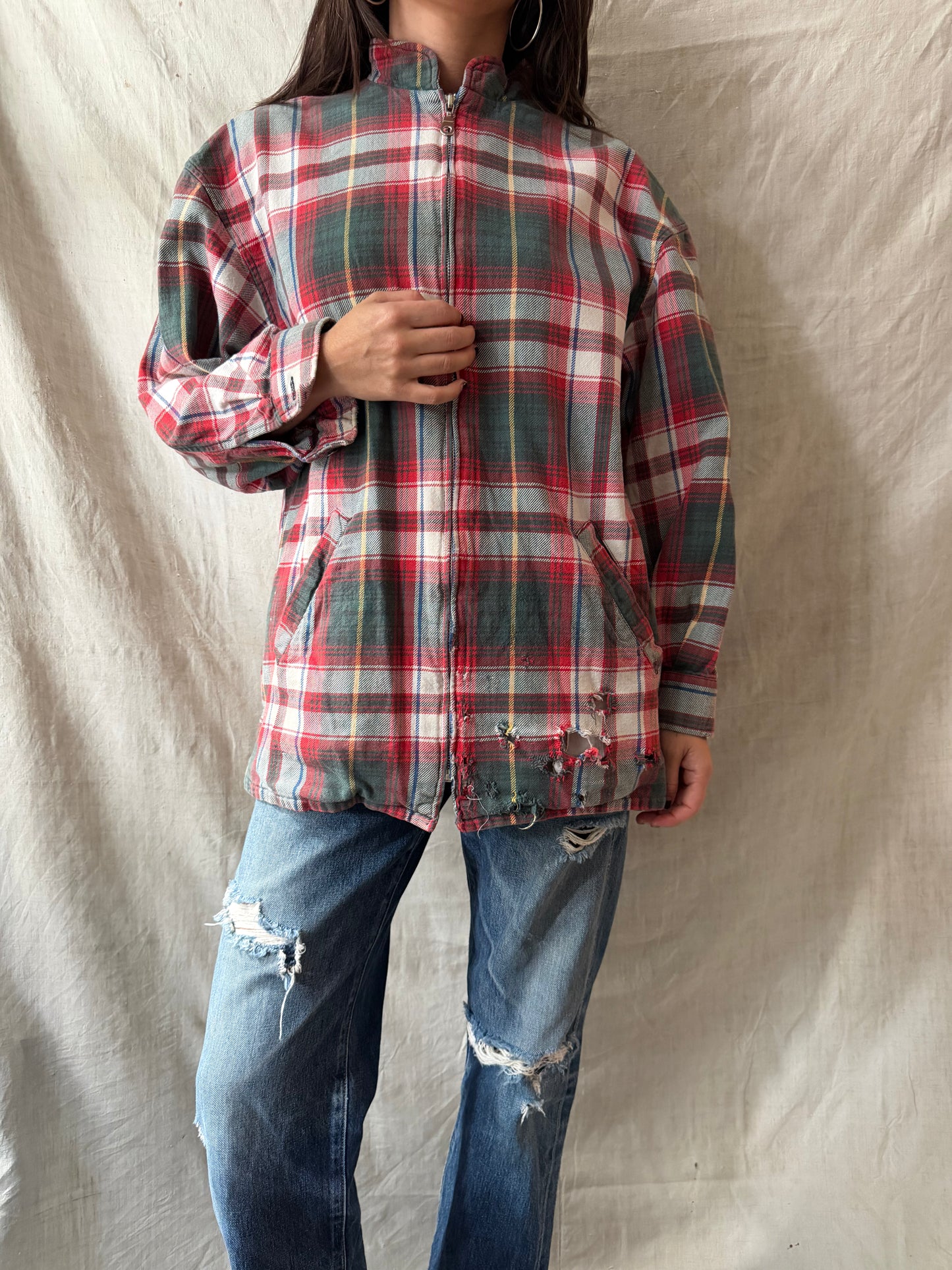 Distressed Plaid Flannel Shacket