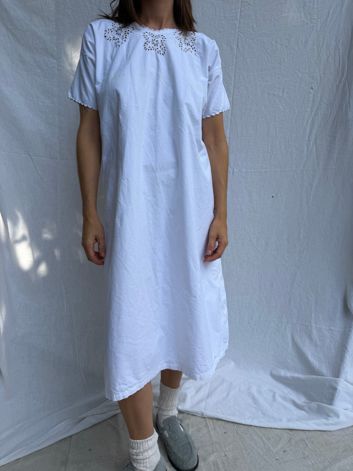 Antique Italian White Cotton T-shirt Smock