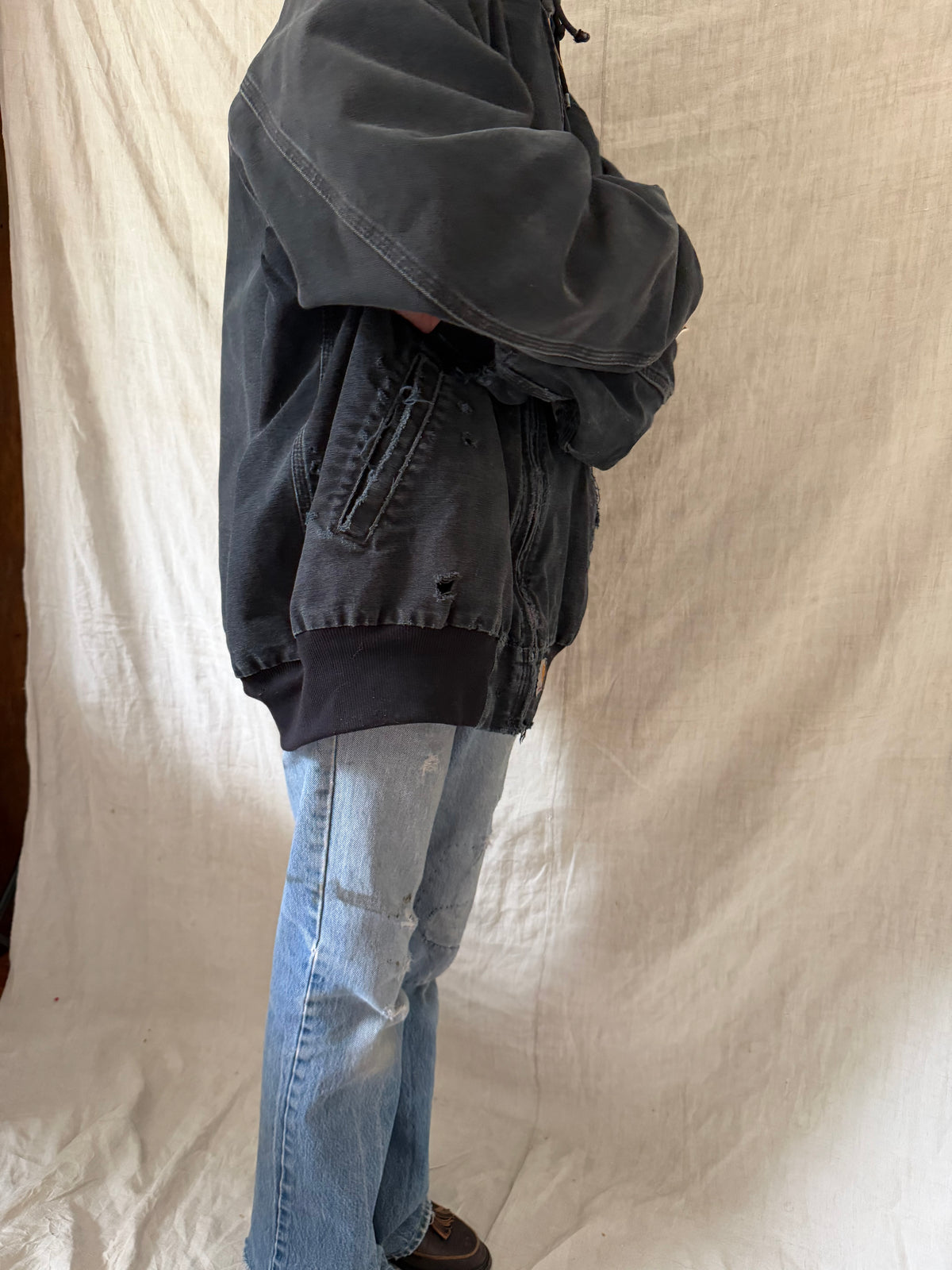 Black Shredded Carhartt Hooded Jacket