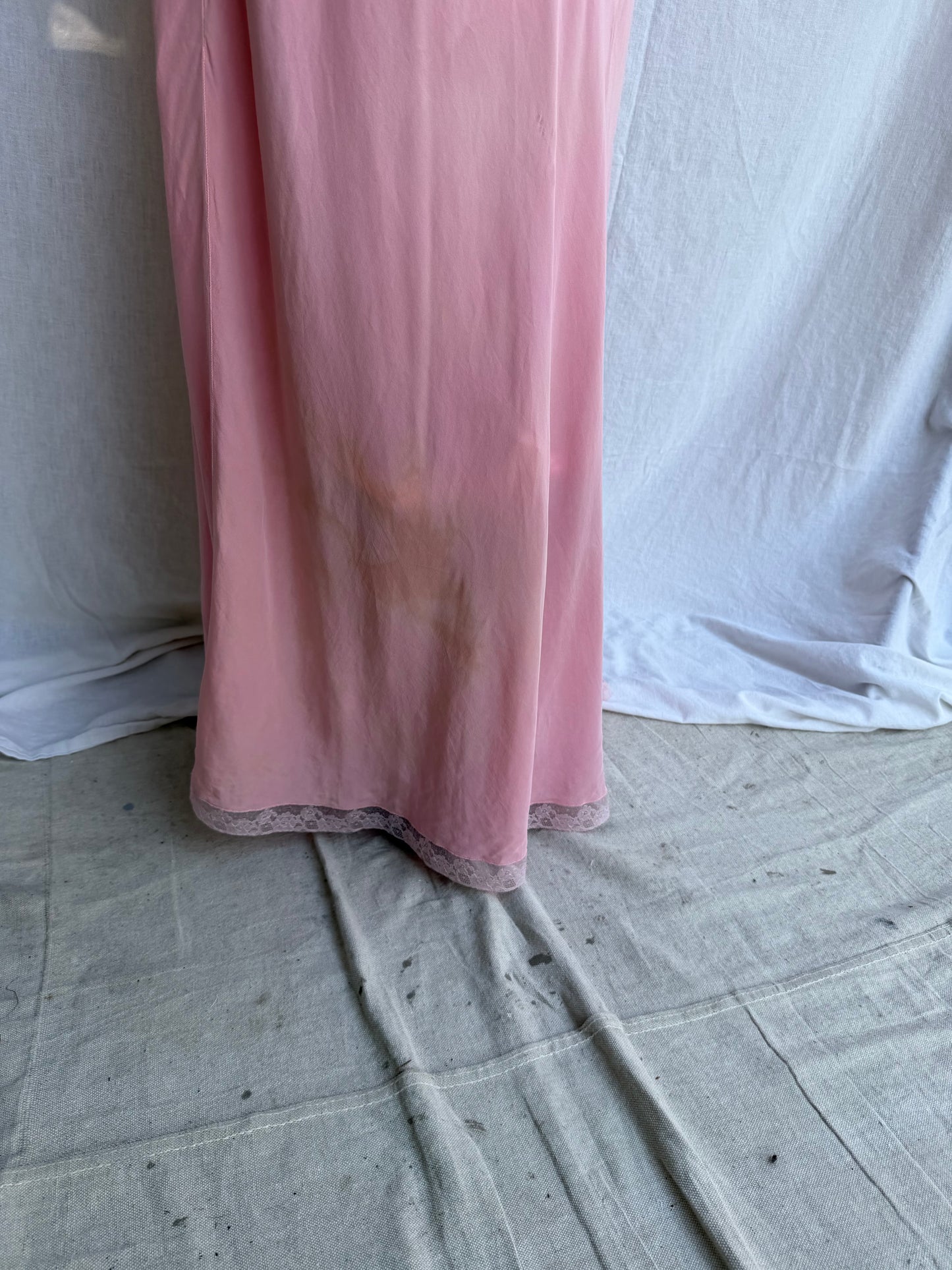1940s Bubblegum Pink Long Satin Slip Dress