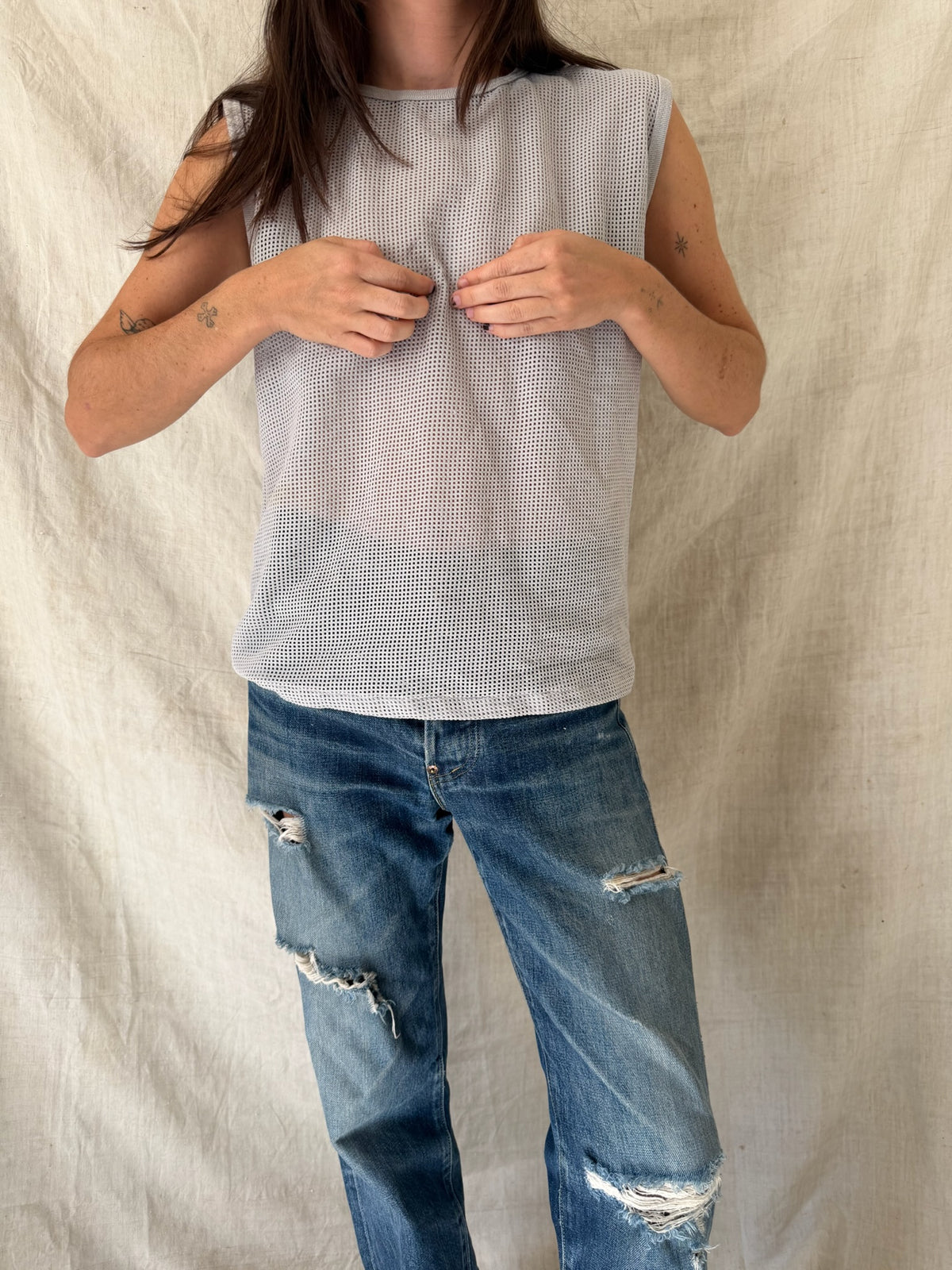 Grey Mesh Gym Tank