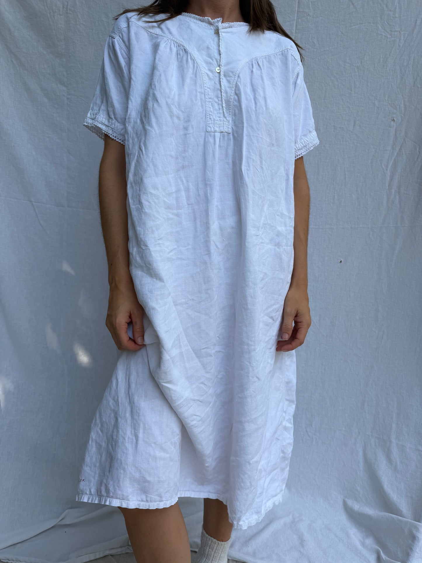 Antique Italian White Linen Smock