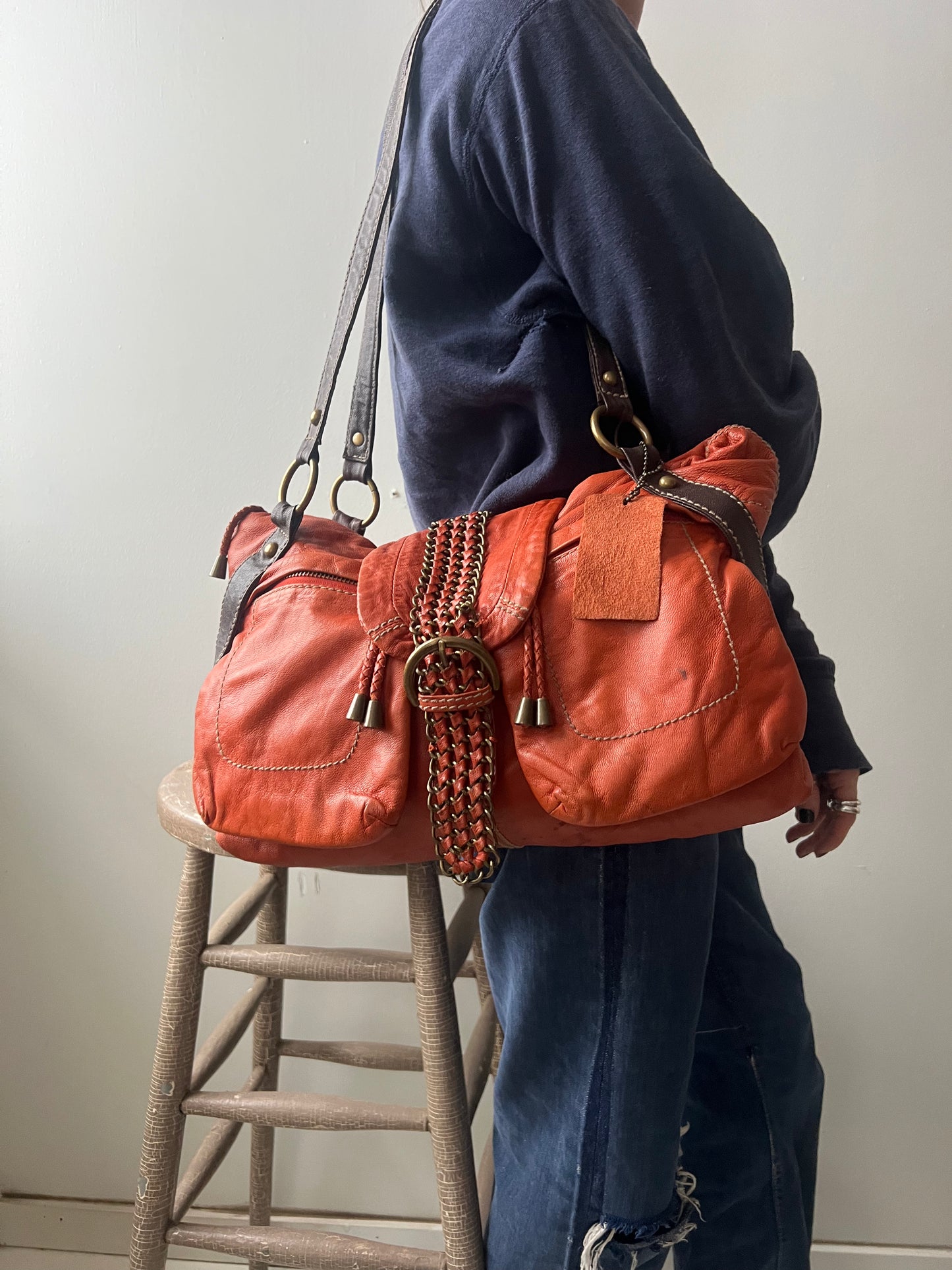 Orange + Brown Danier Leather Purse