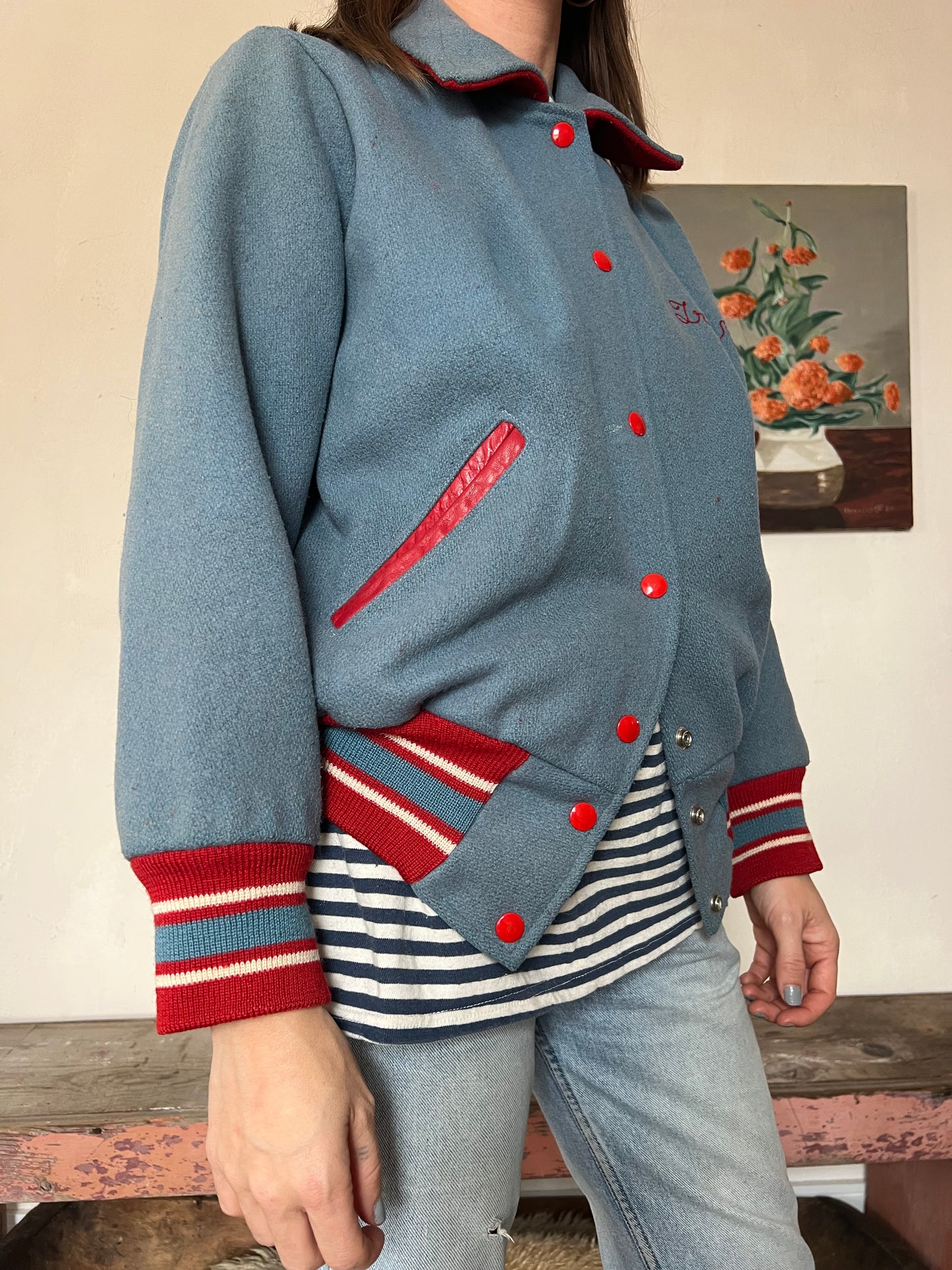 Blue and Red “Tracy “ Varsity Jacket