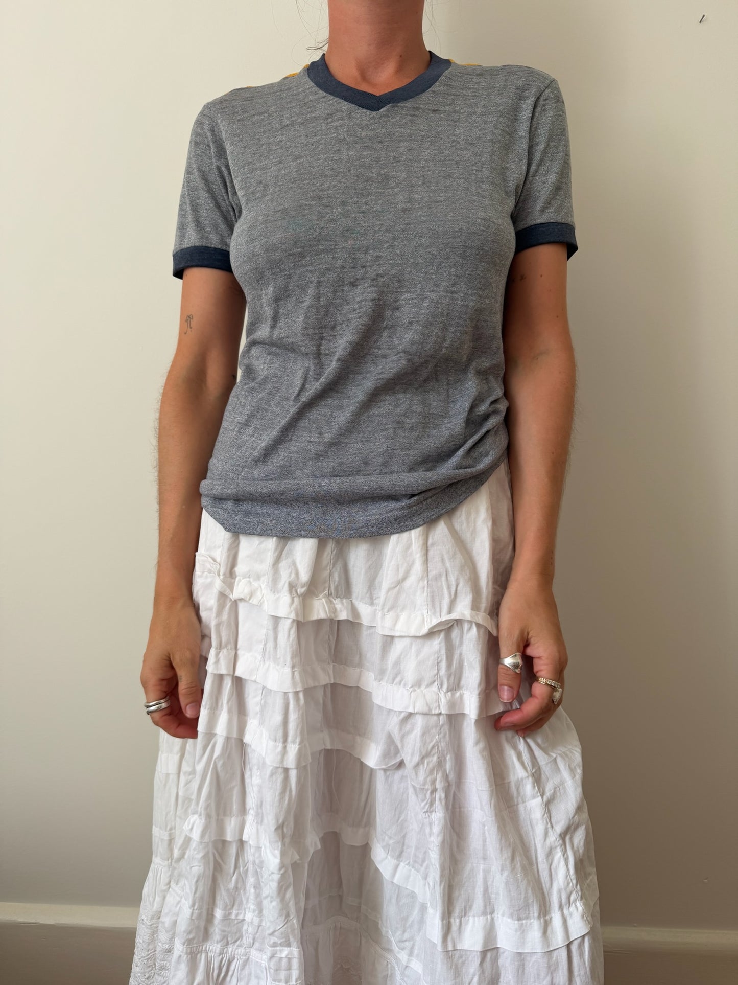 Super Thin Grey Varsity V-Neck Tee
