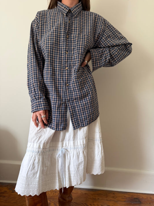 Orange and Navy Checkered Button Up