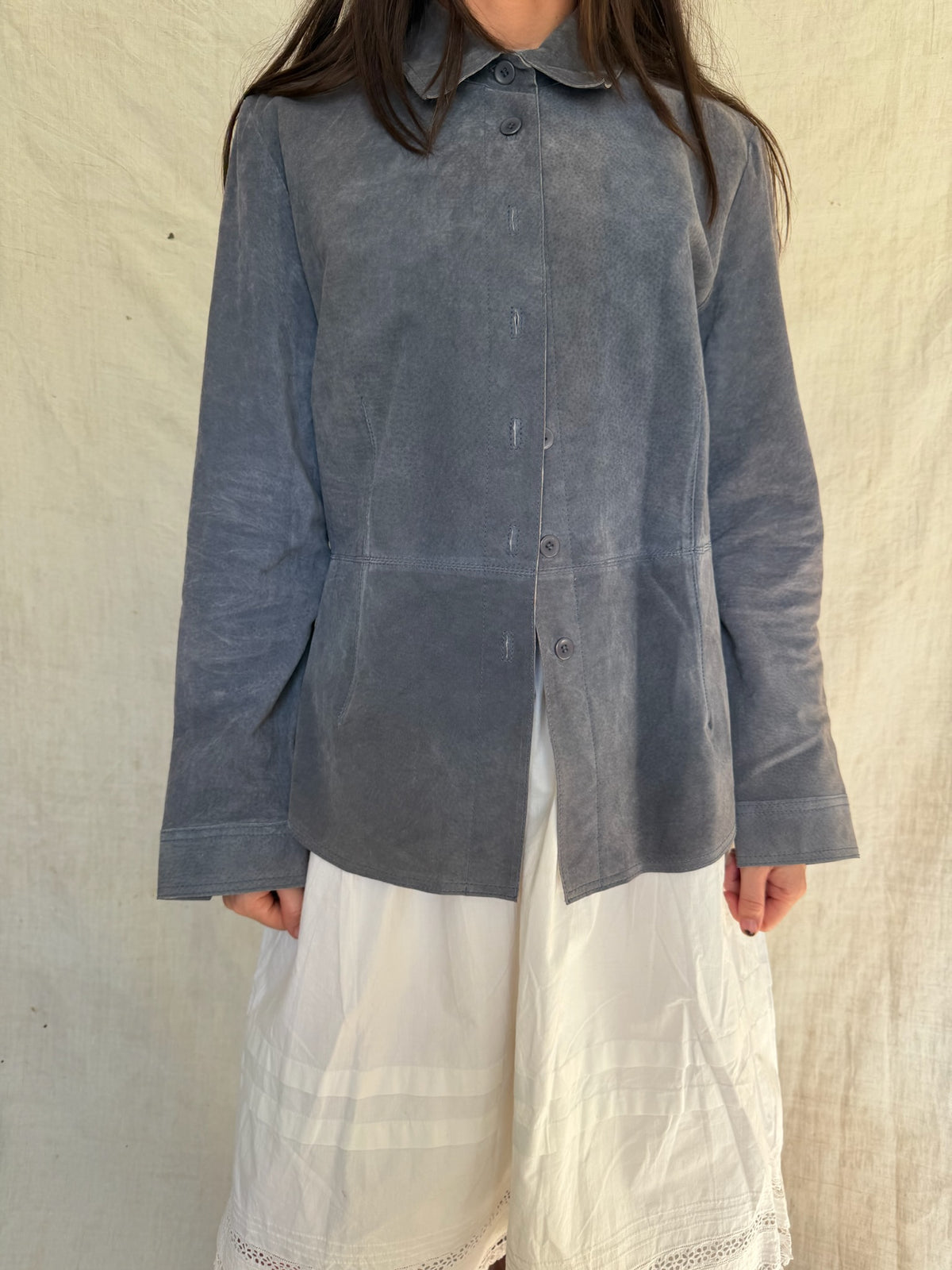 Denim Blue Suede Shacket