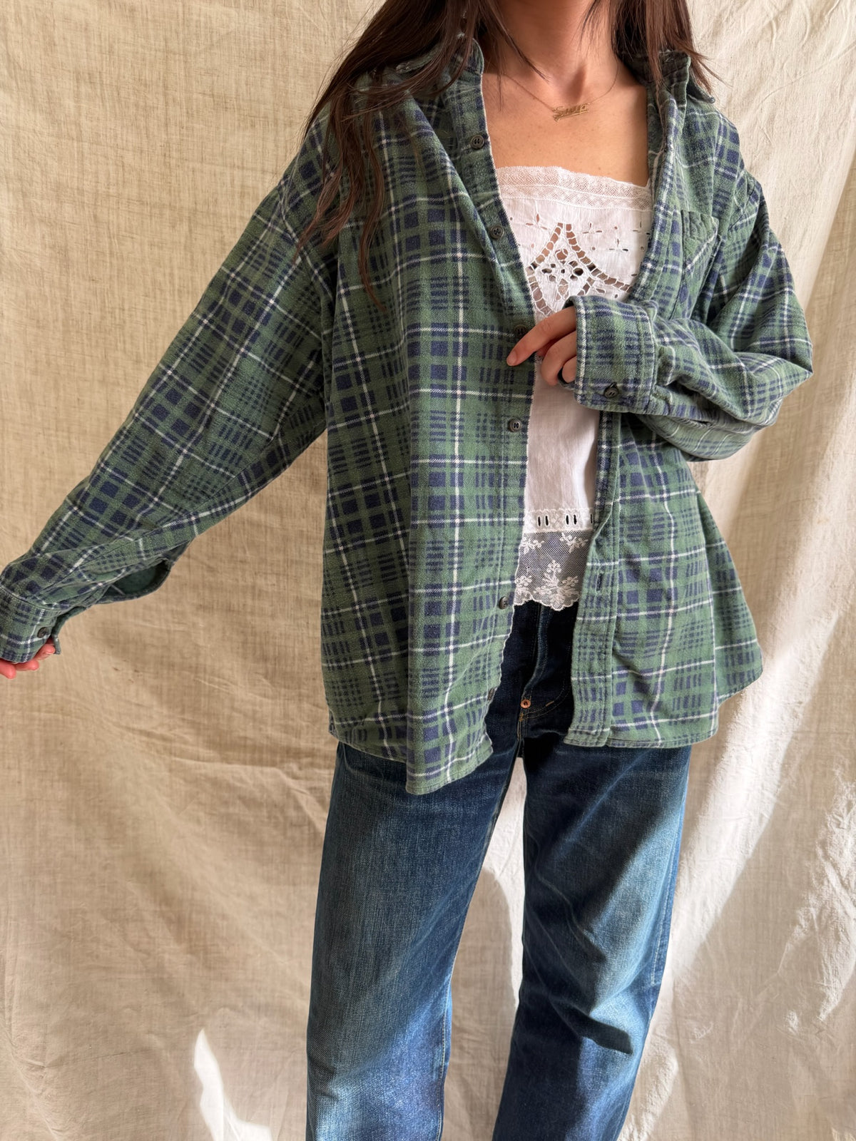 Green + Navy Worn In Flannel