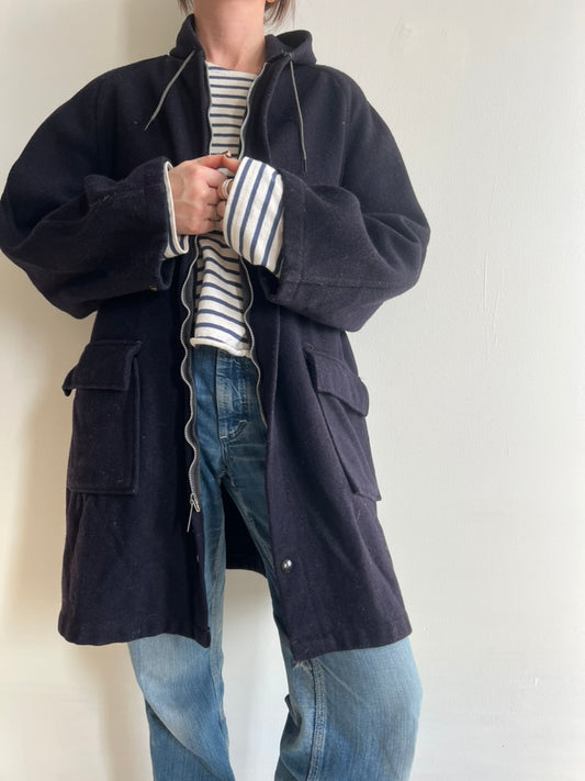 Navy Wool Zip Up Peacoat
