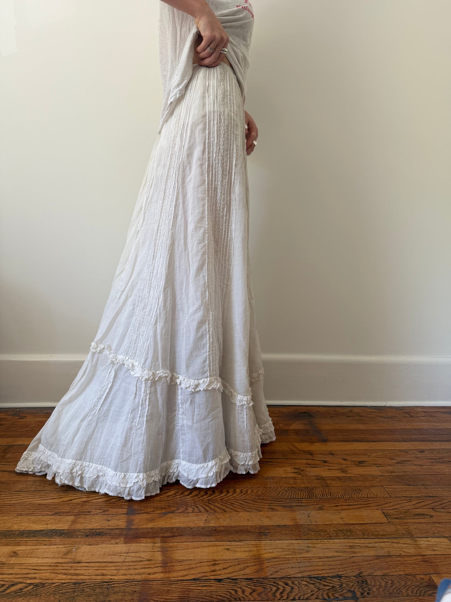 Long Antique Victorian Ruffle Skirt