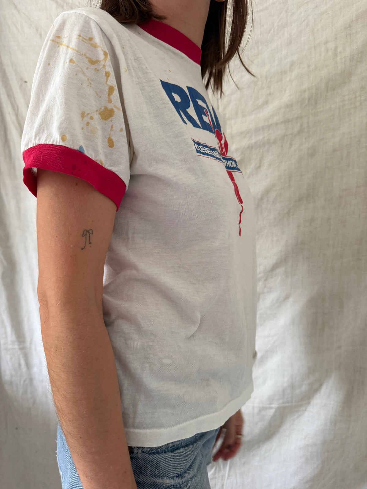 White and Red Cleveland Marathon Ringer Tee