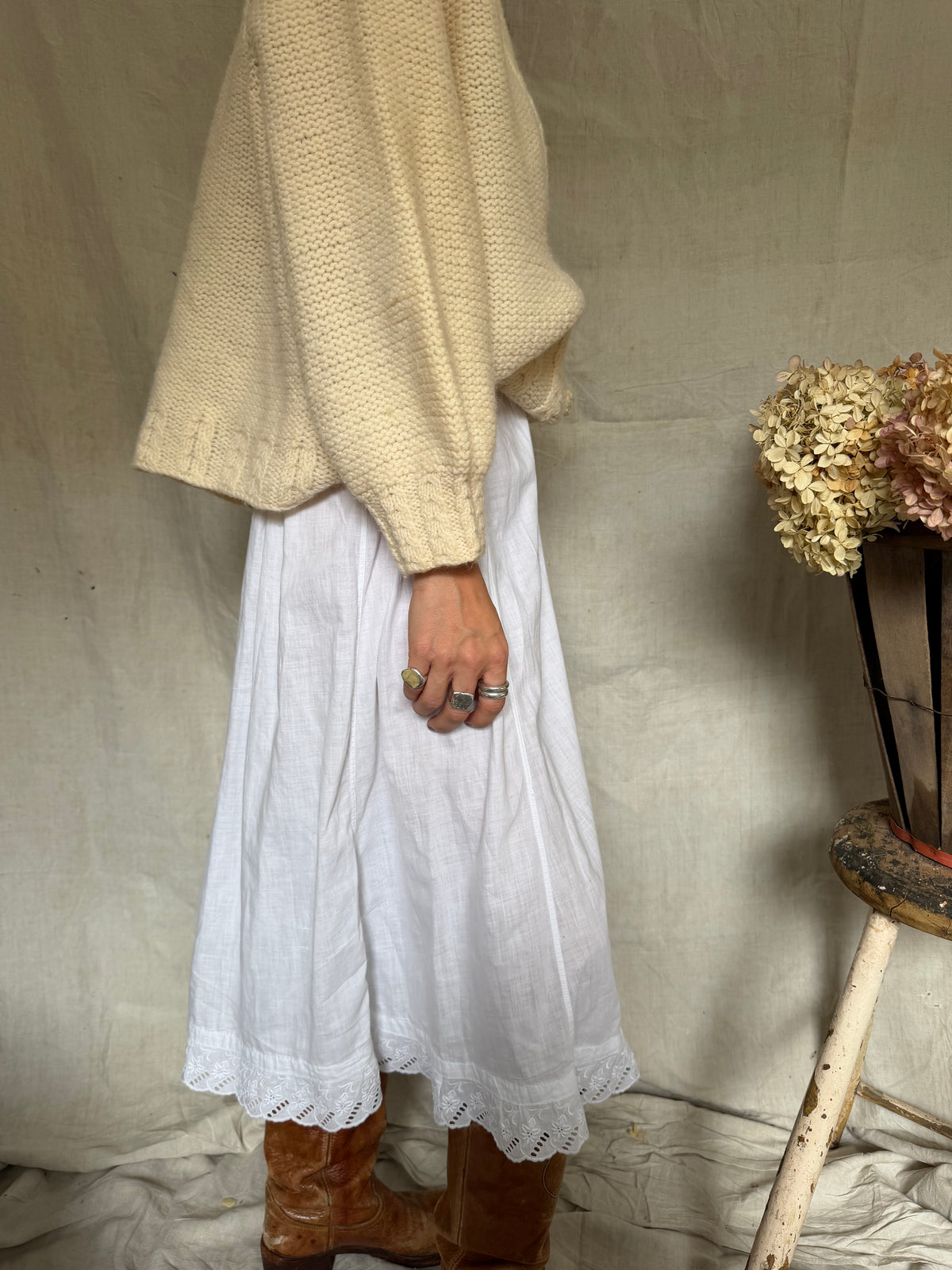 Antique White Cotton Slip Skirt