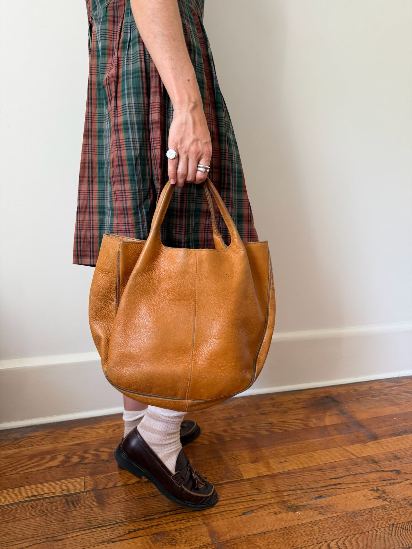Tan Leather Bucket Bag