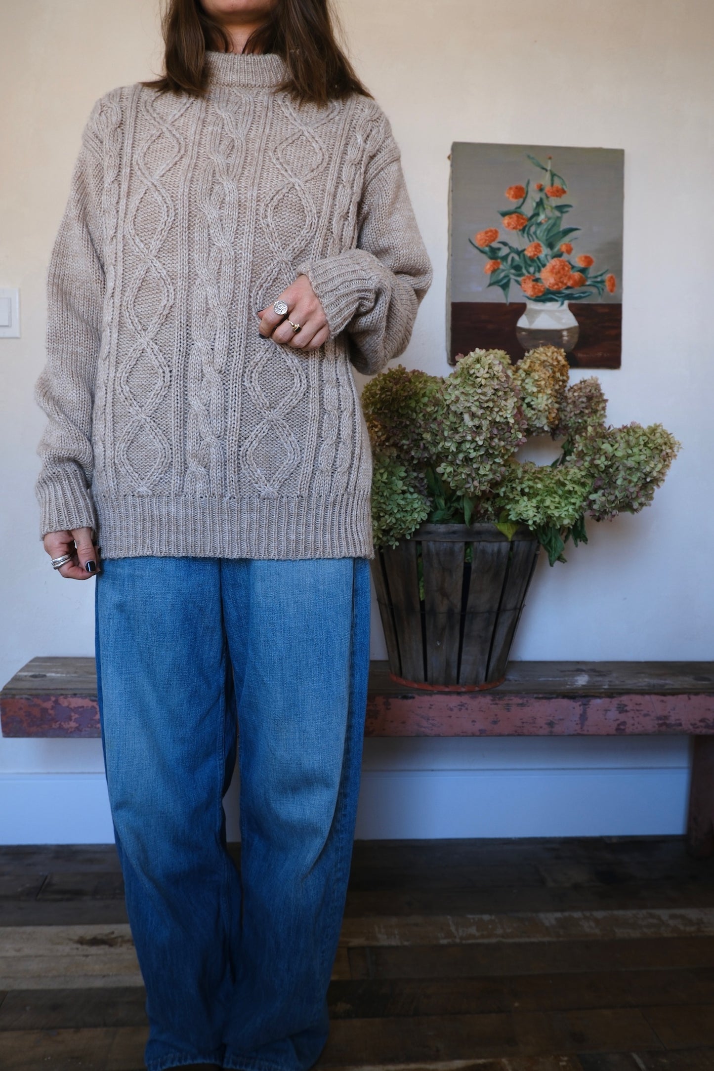 Beige Cable Knit Sweater