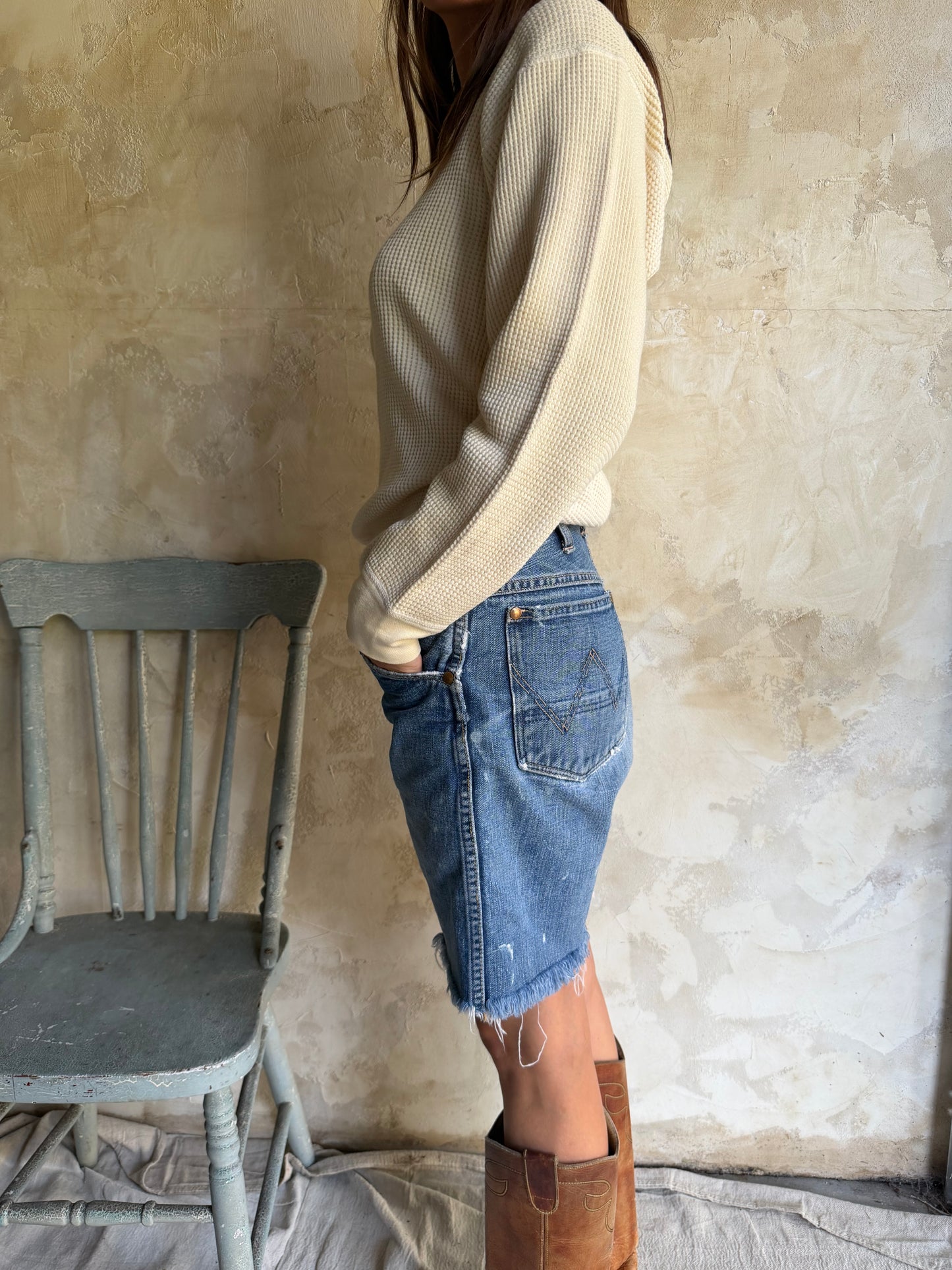 Cream Waffled Henley