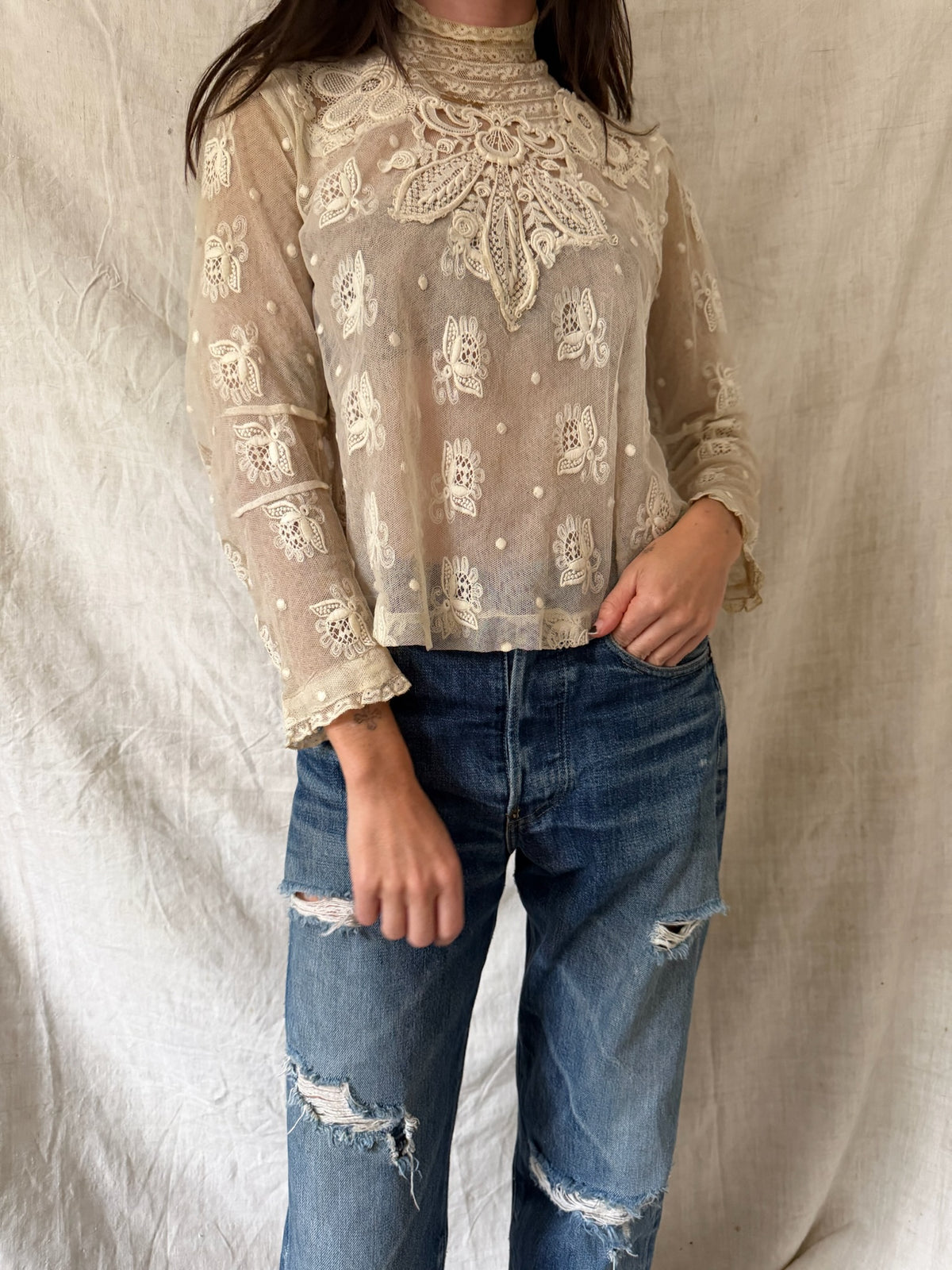 Antique Ivory Mesh Lace Blouse