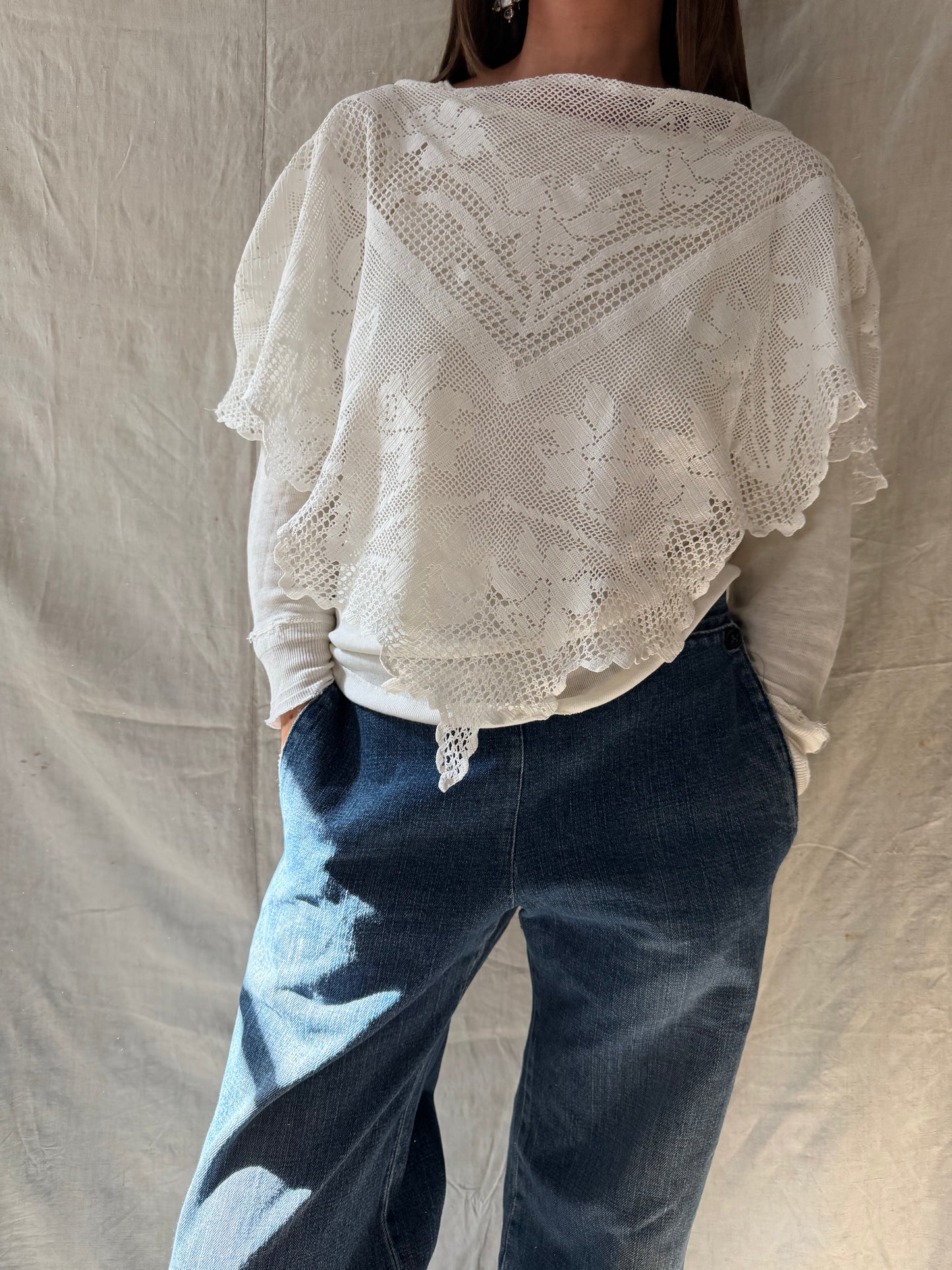 Wanderly Handmade Antique Crochet Lace Shawl