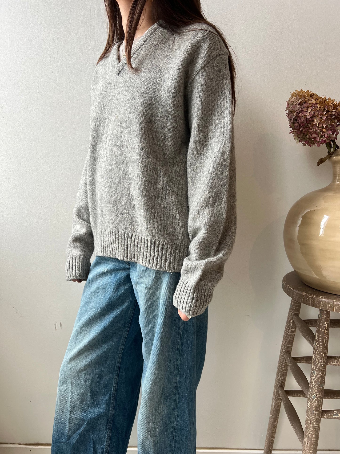 Heather Grey V Neck Sweater