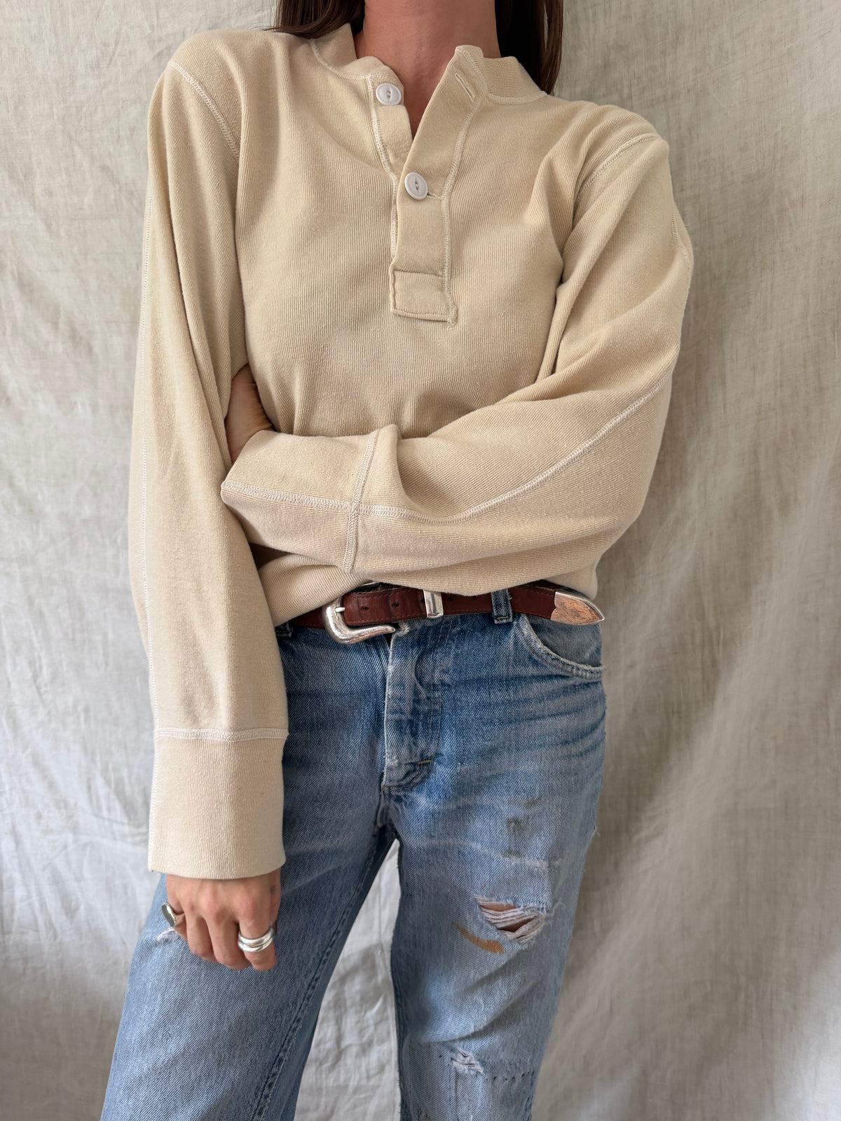 Cream Military Henley