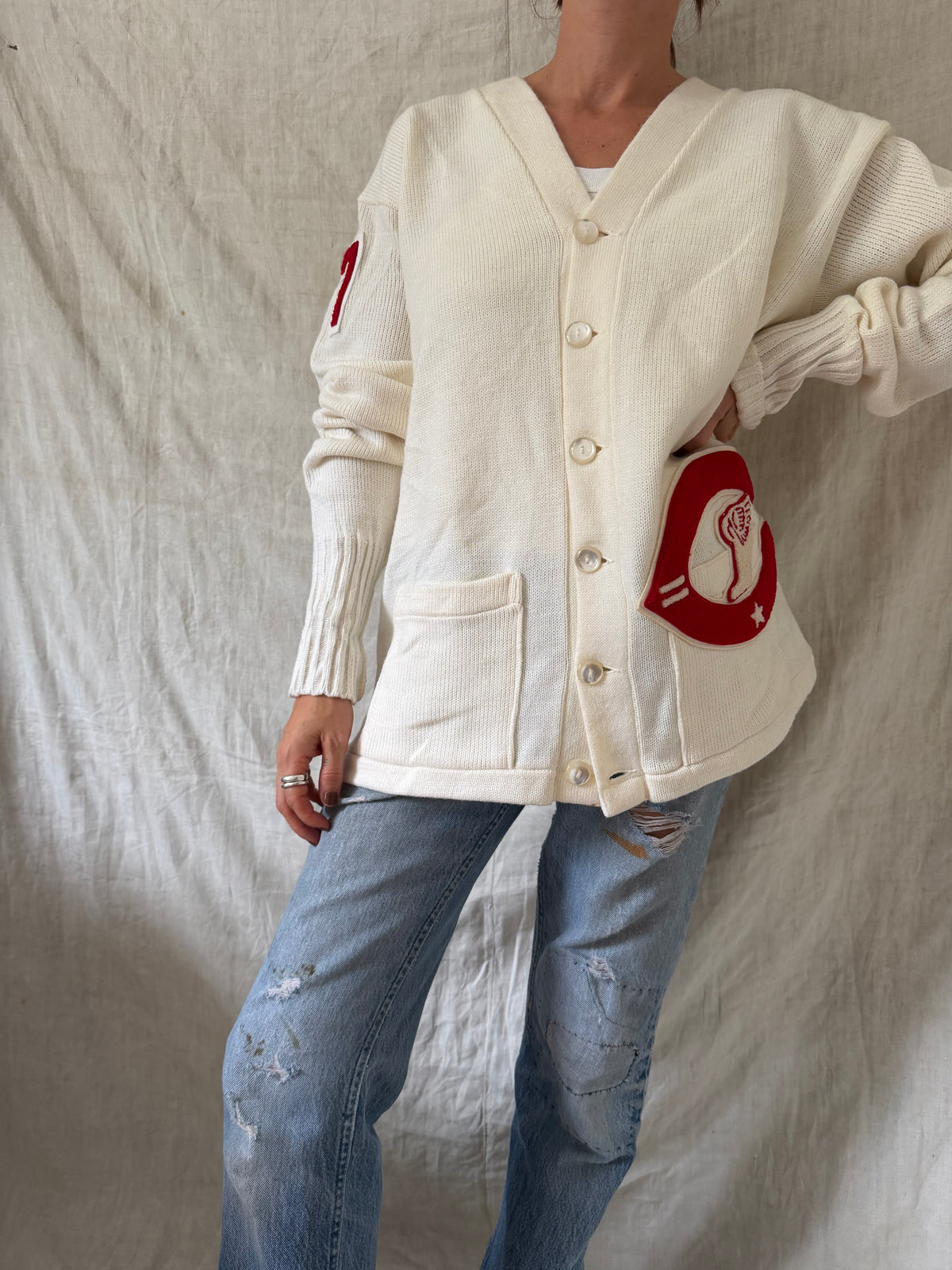 White Varsity Cardigan