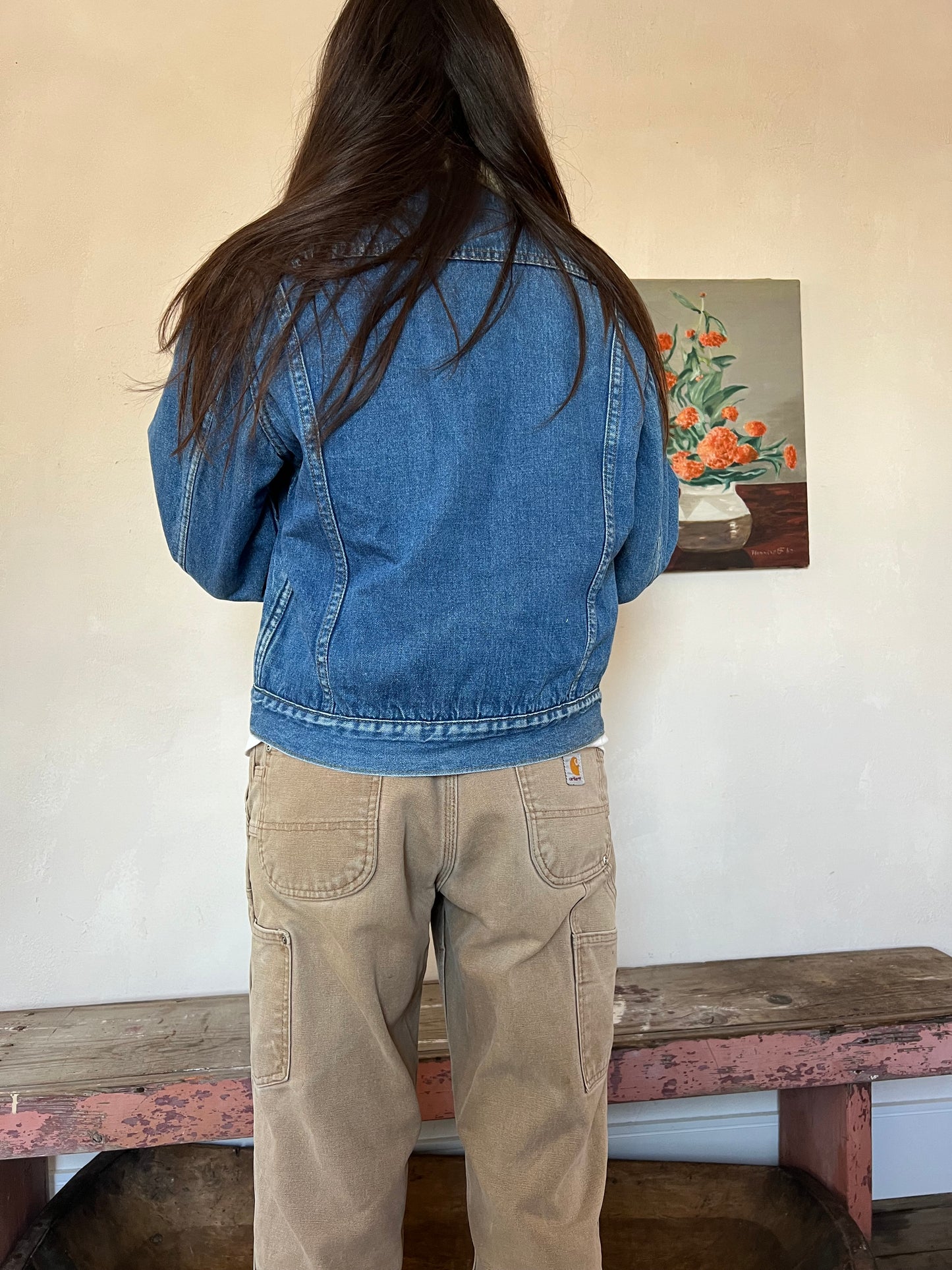 Faux Shearling Lined Denim Jacket