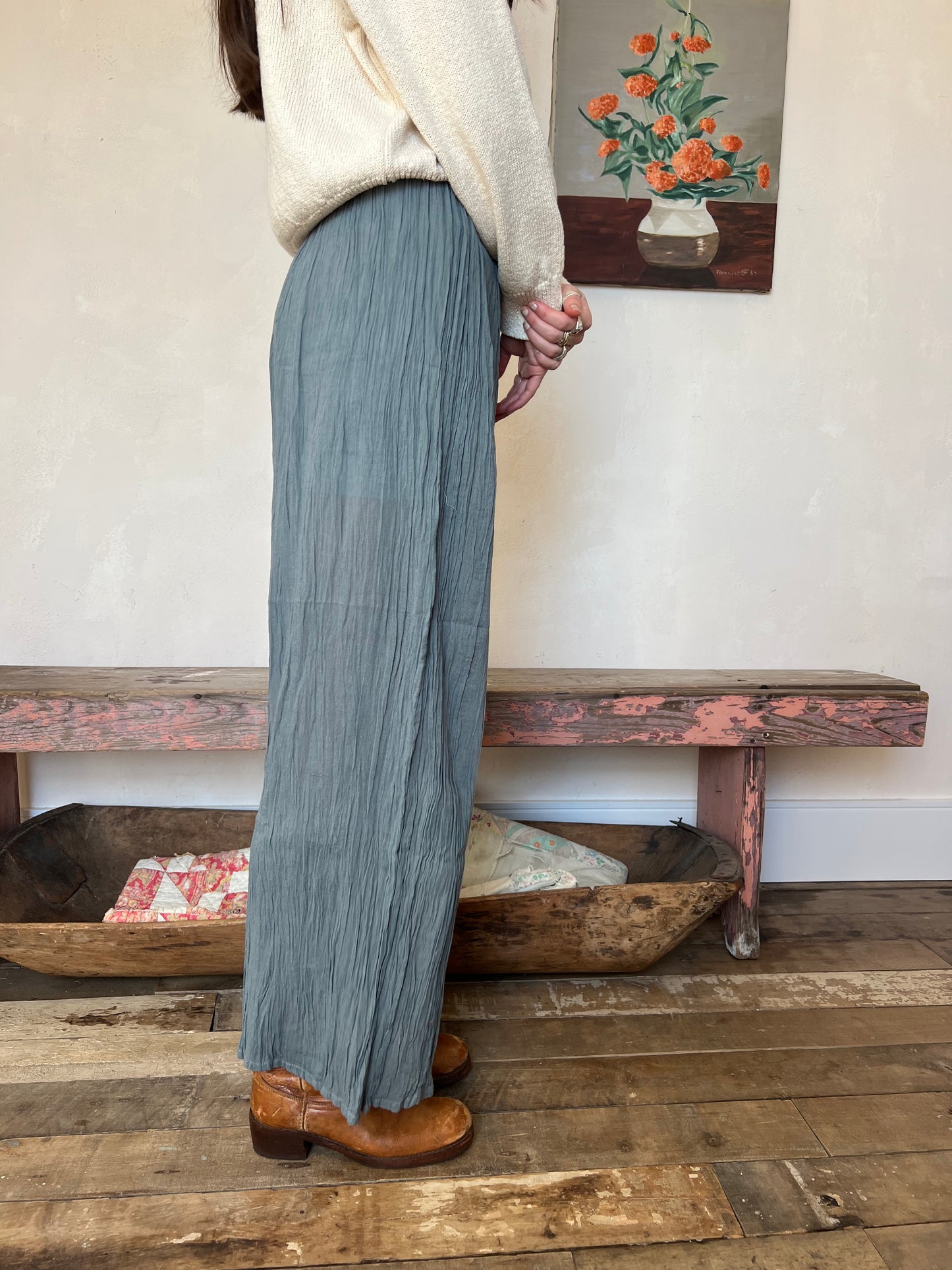 Oaxacan Grey Teal Cotton Pant