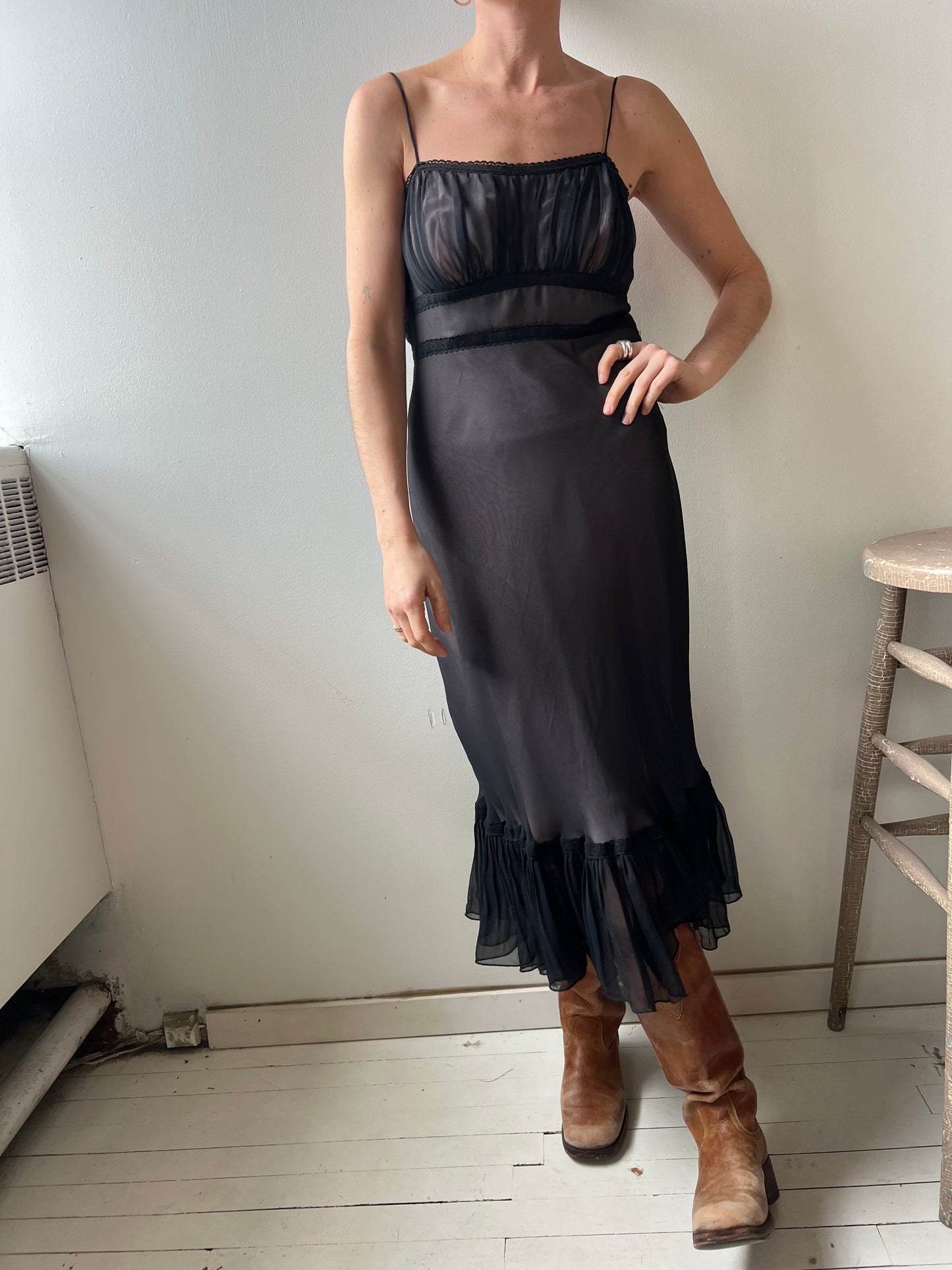 Frilly Black Spaghetti Strap Dress