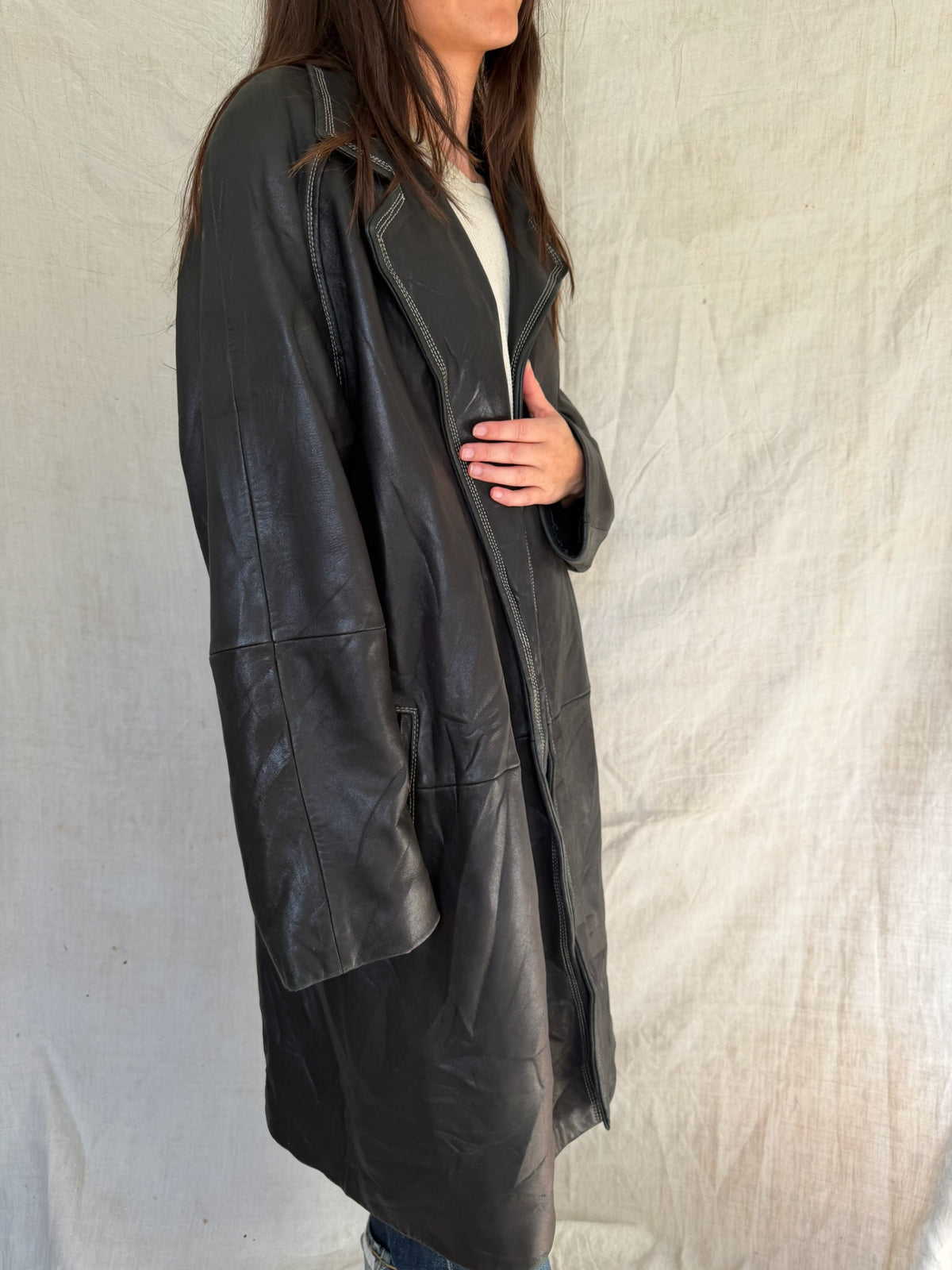 Butter Soft Black Leather Drop Coat