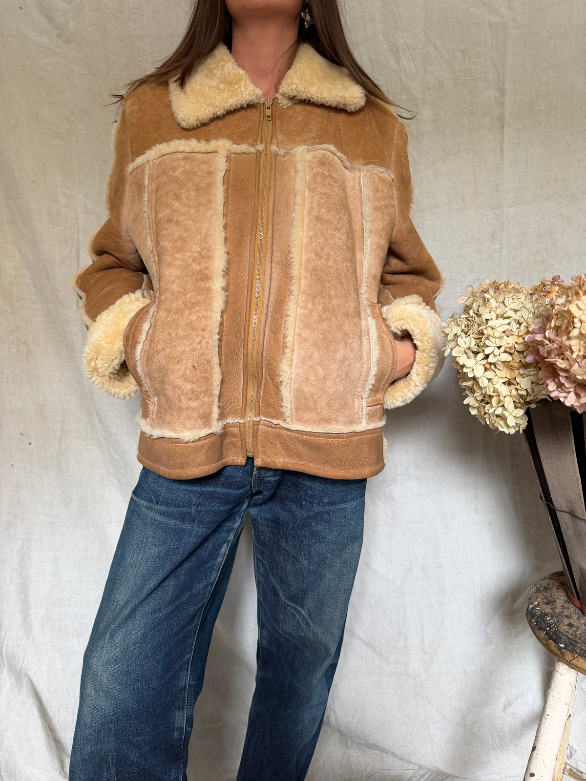 Genuine Shearling Zip-Up Jacket
