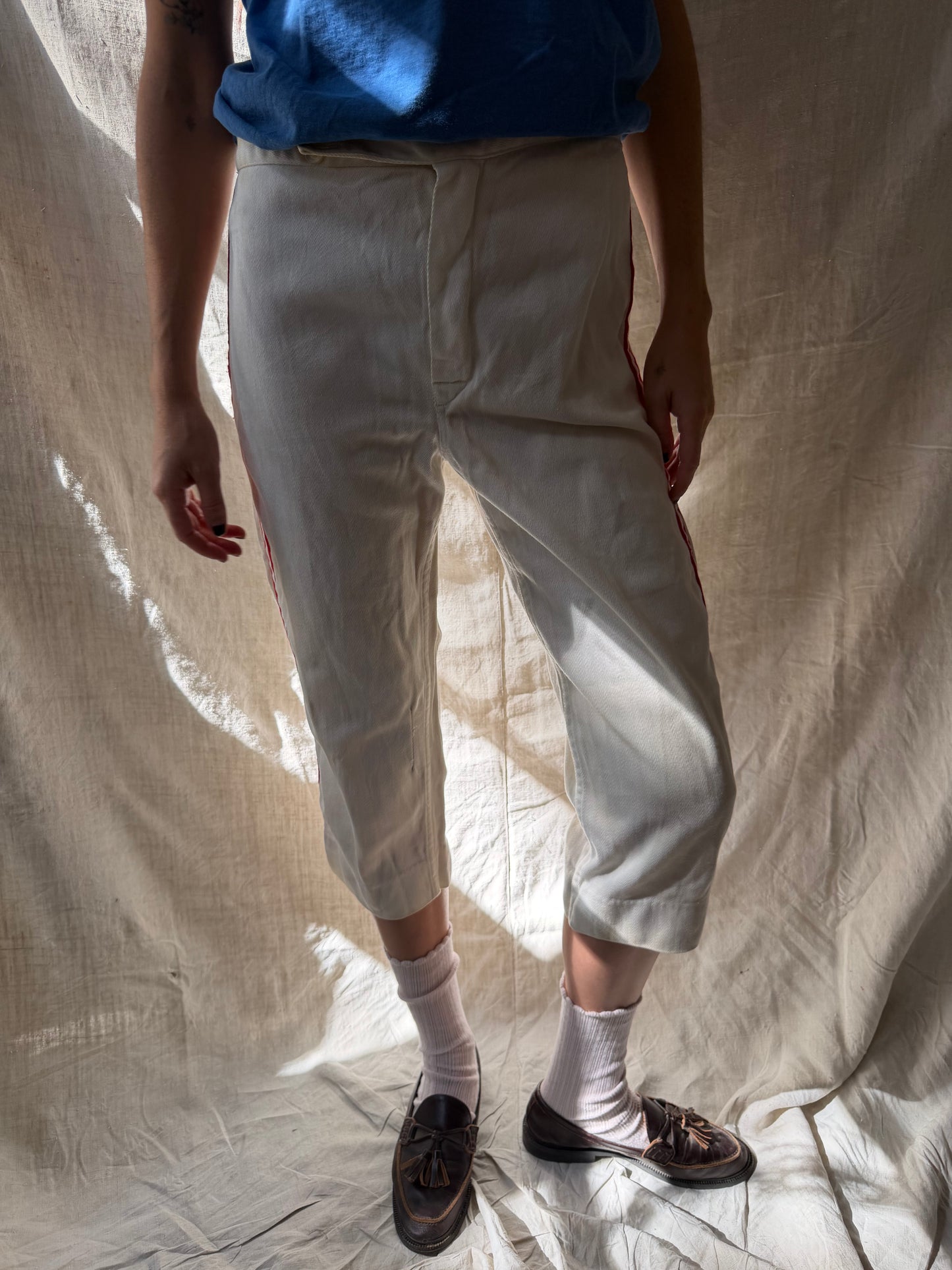 Cream + Red Striped Baseball Pants