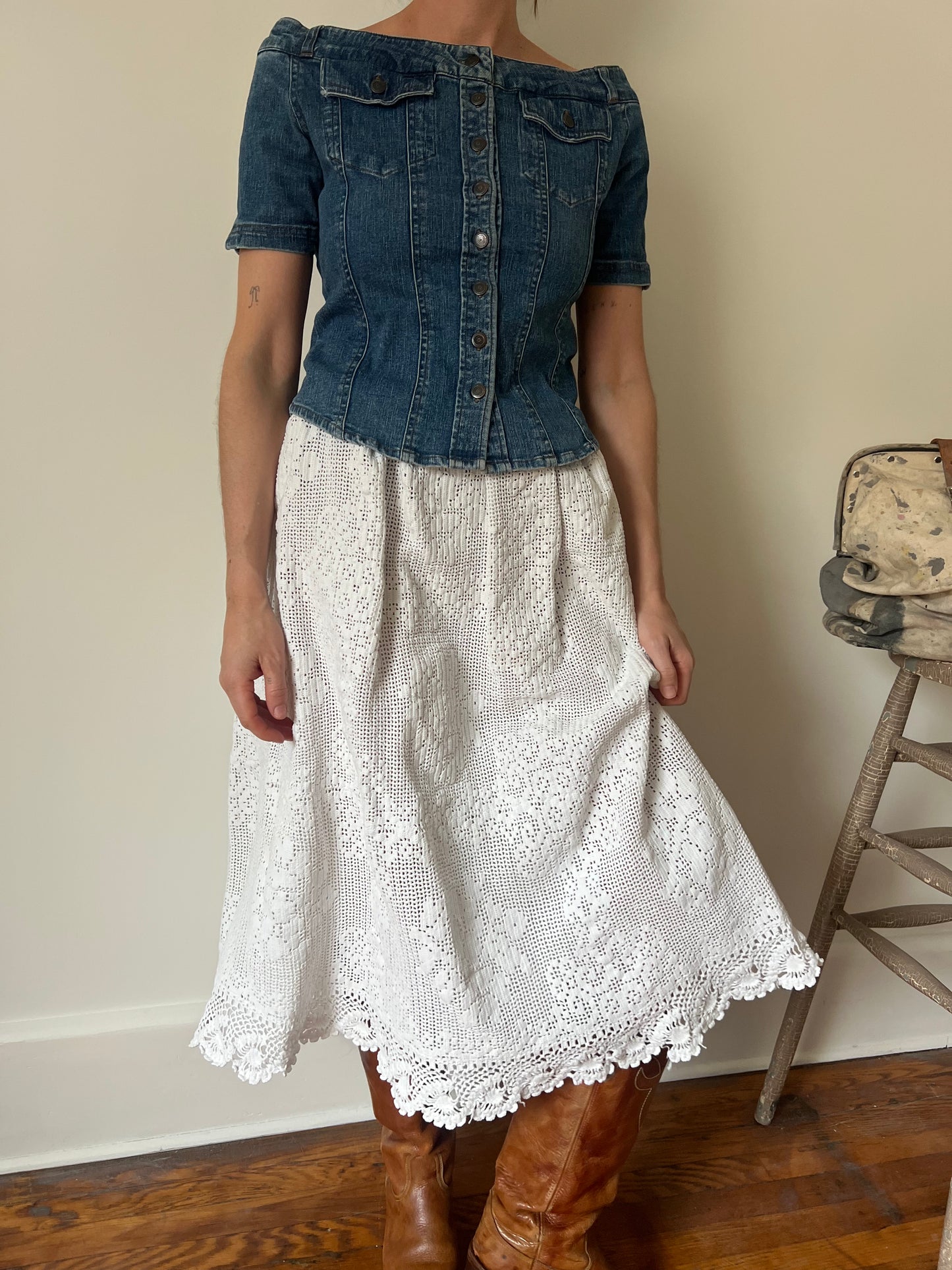 Off the Shoulder Denim Shirt