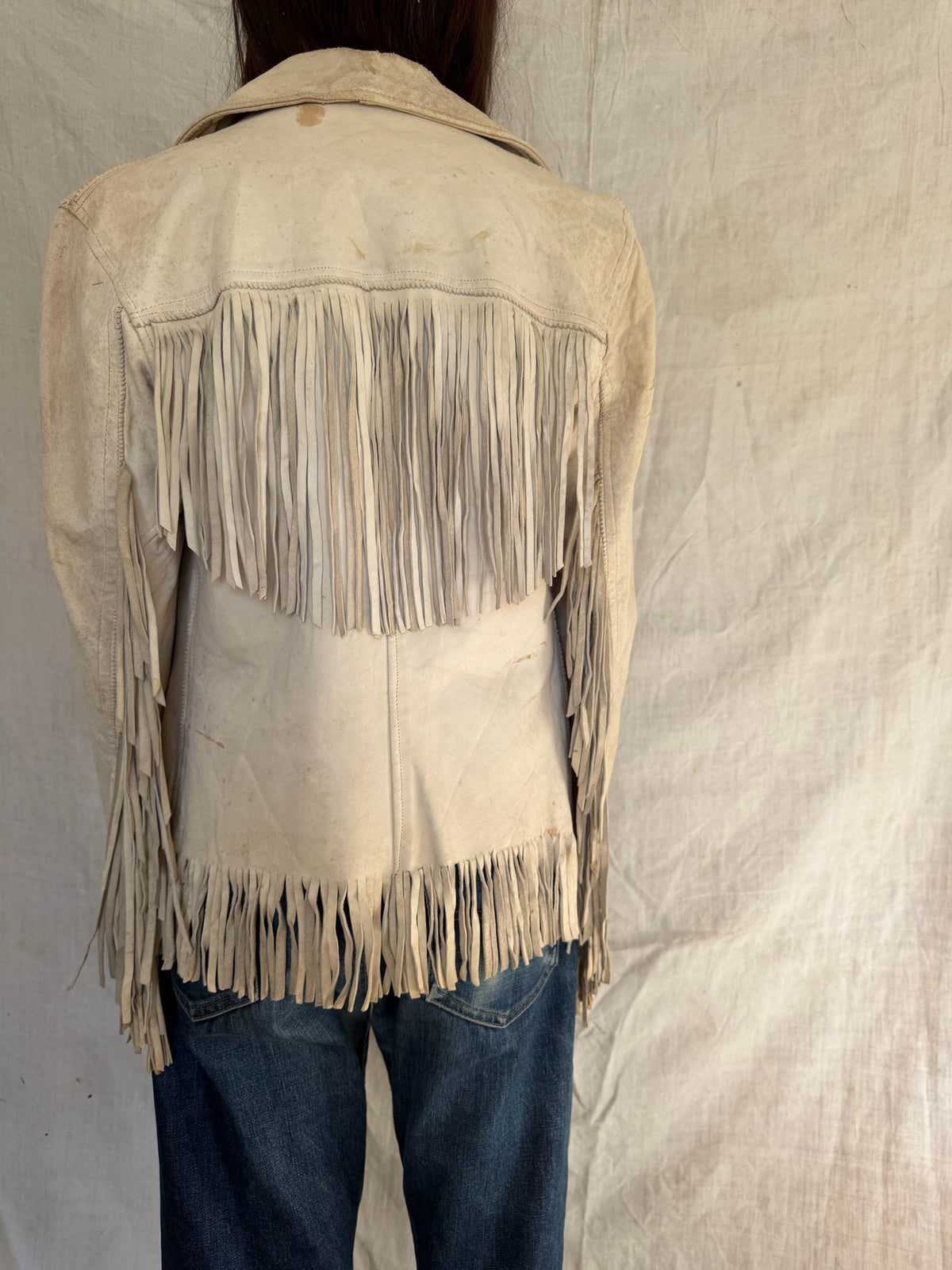 Well loved Cream Buckskin Fringe Jacket