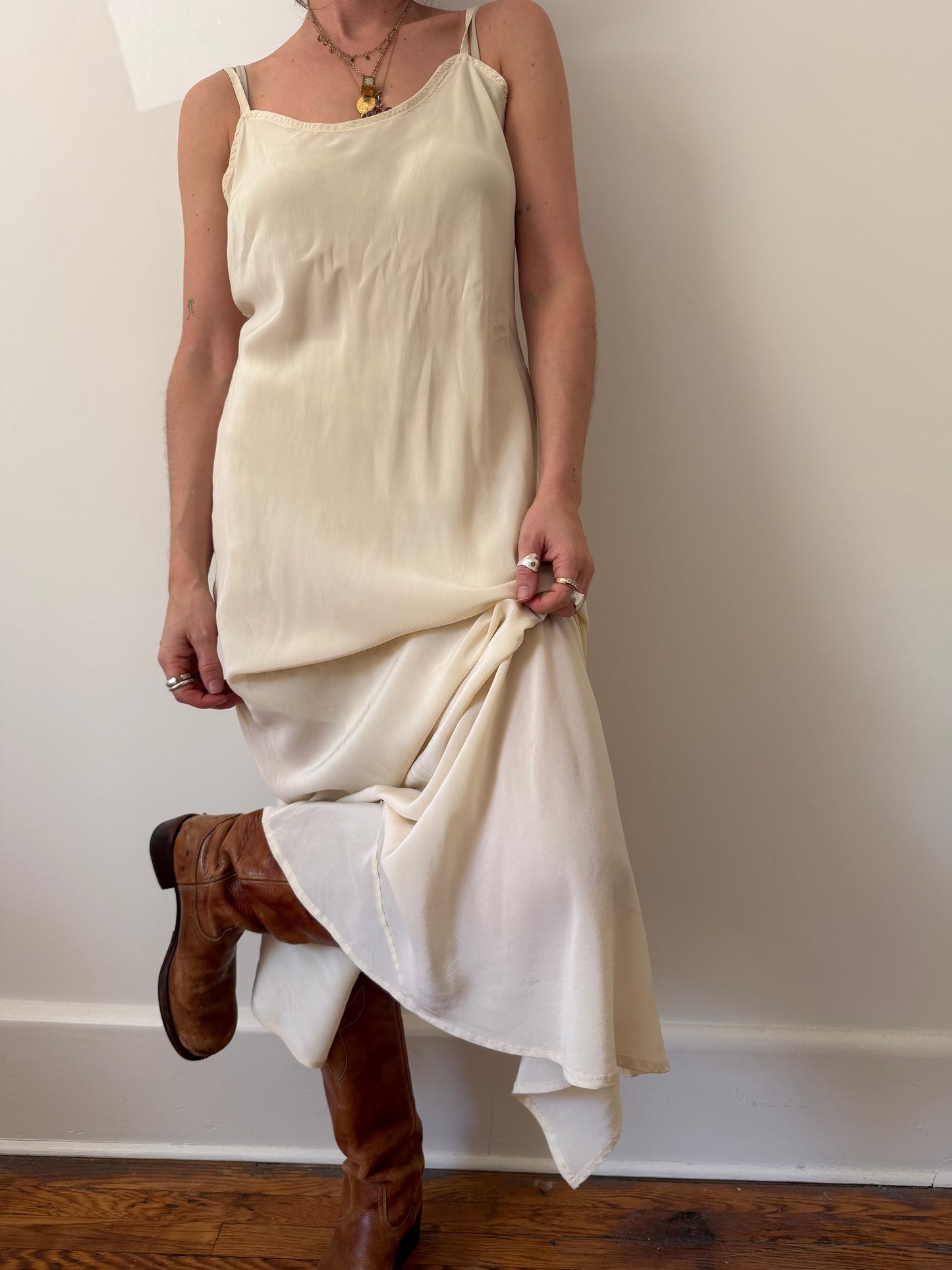 Cream Silk Slip Dress
