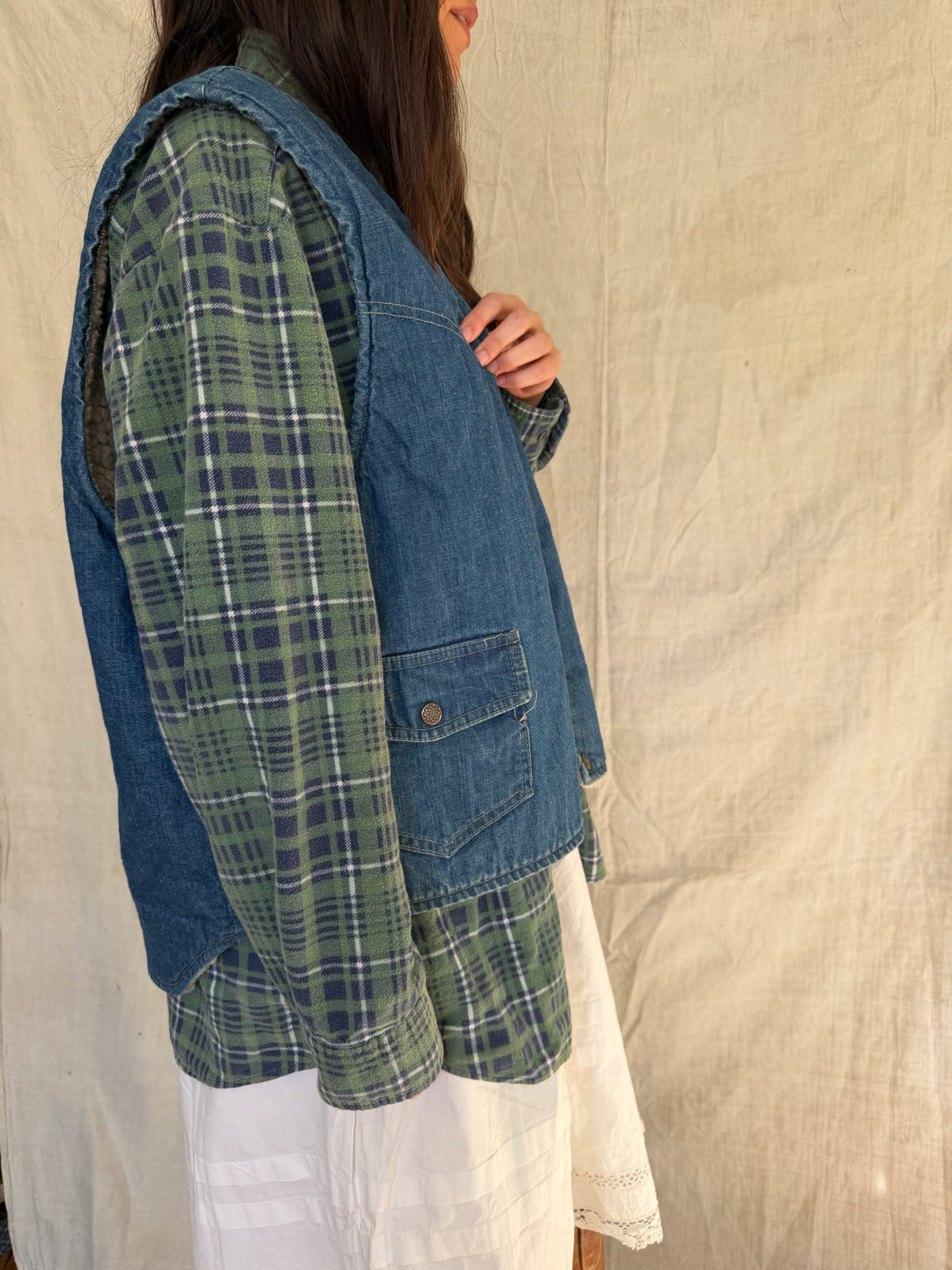 Denim Faux Shearling Vest