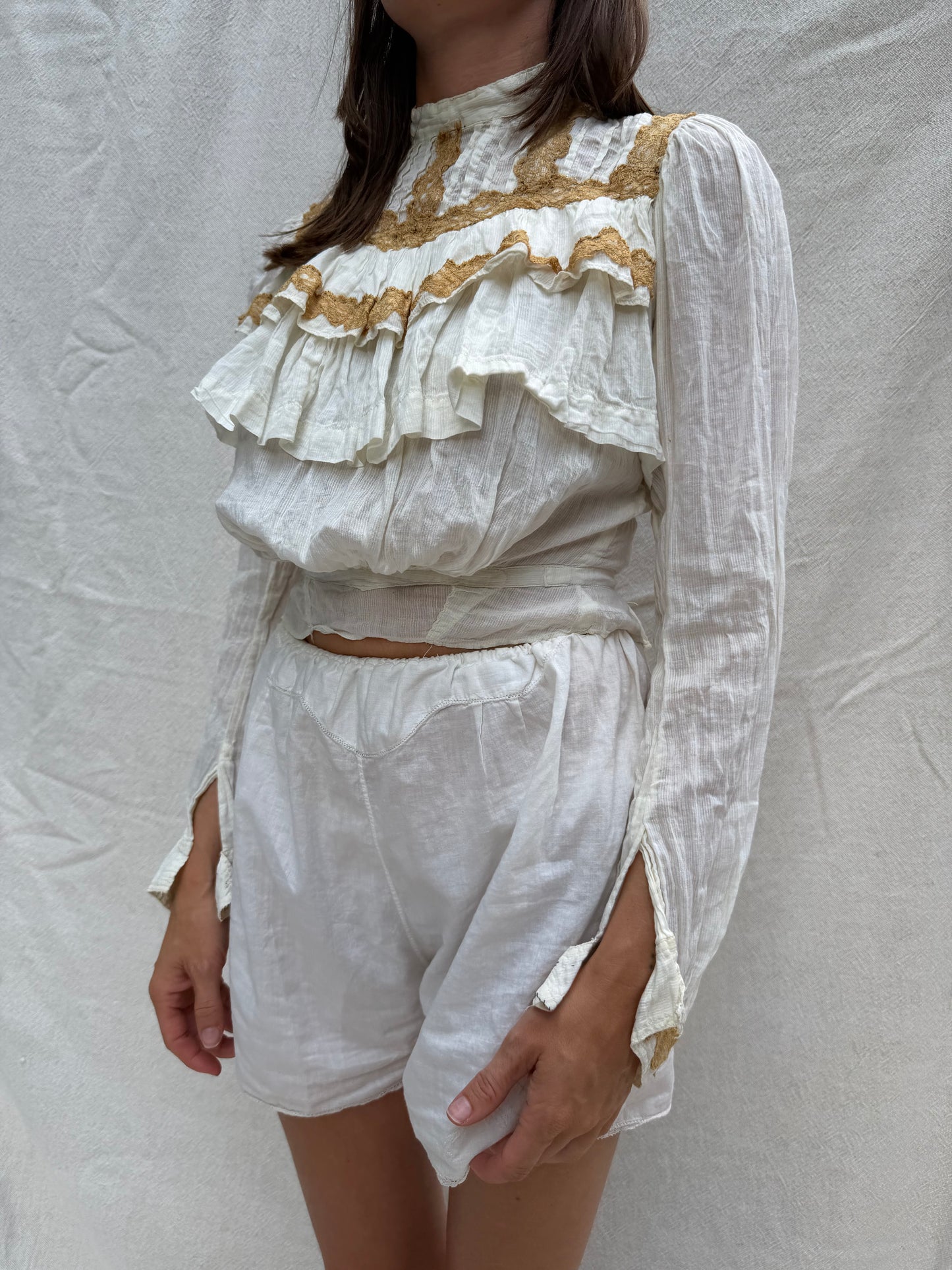1930s Ivory Cotton Ruffled Blouse