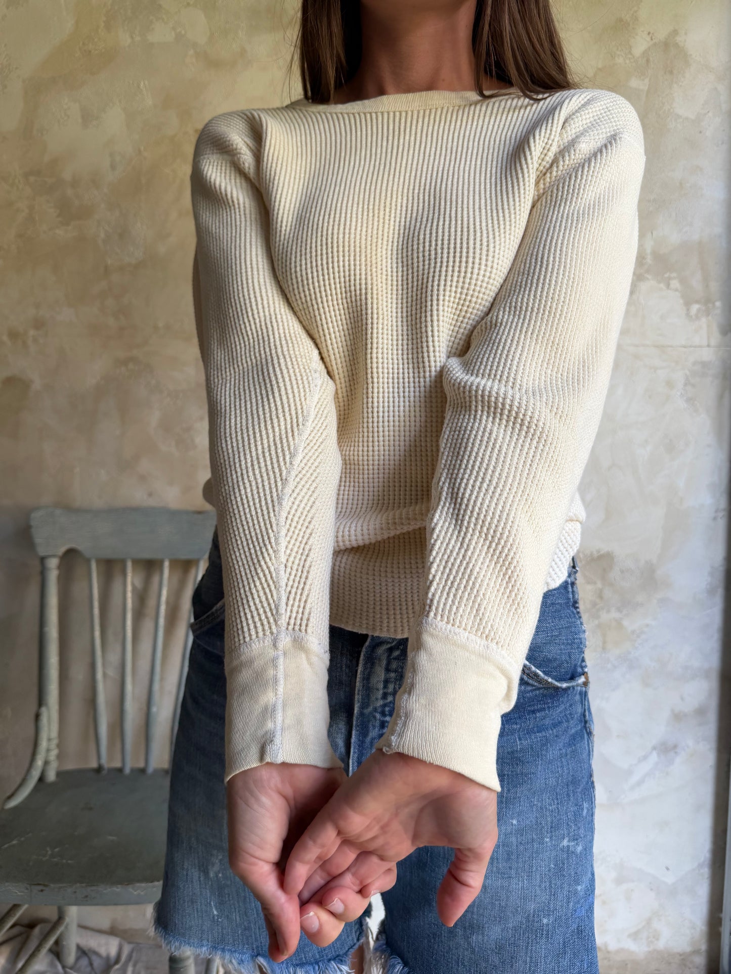 Cream Waffled Henley
