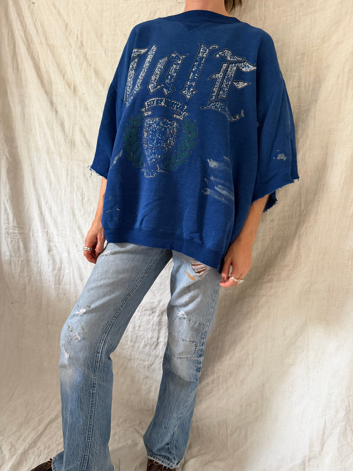Cropped Royal Blue Crewneck