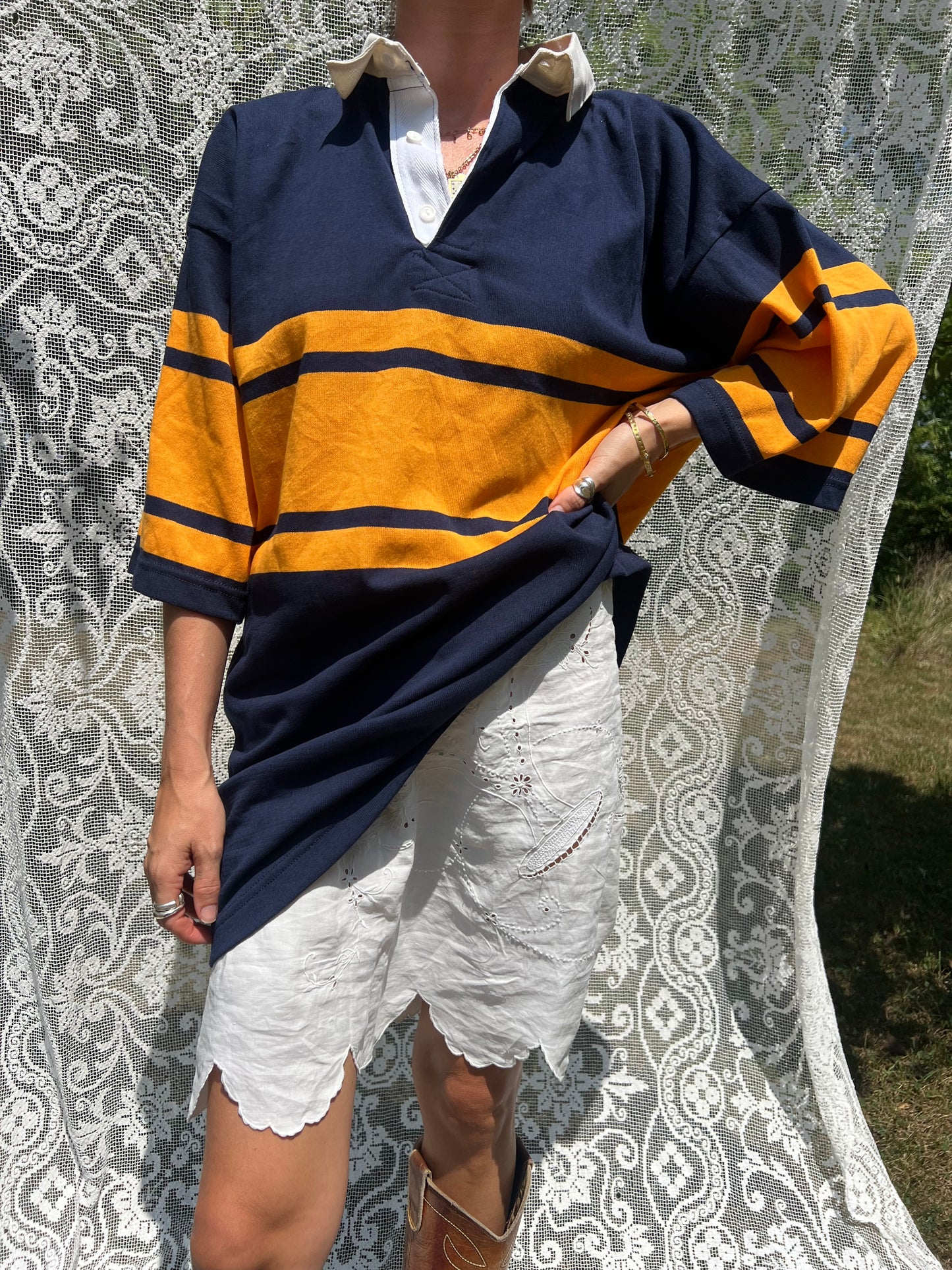 Navy and Yellow Short Sleeve Rugby Shirt