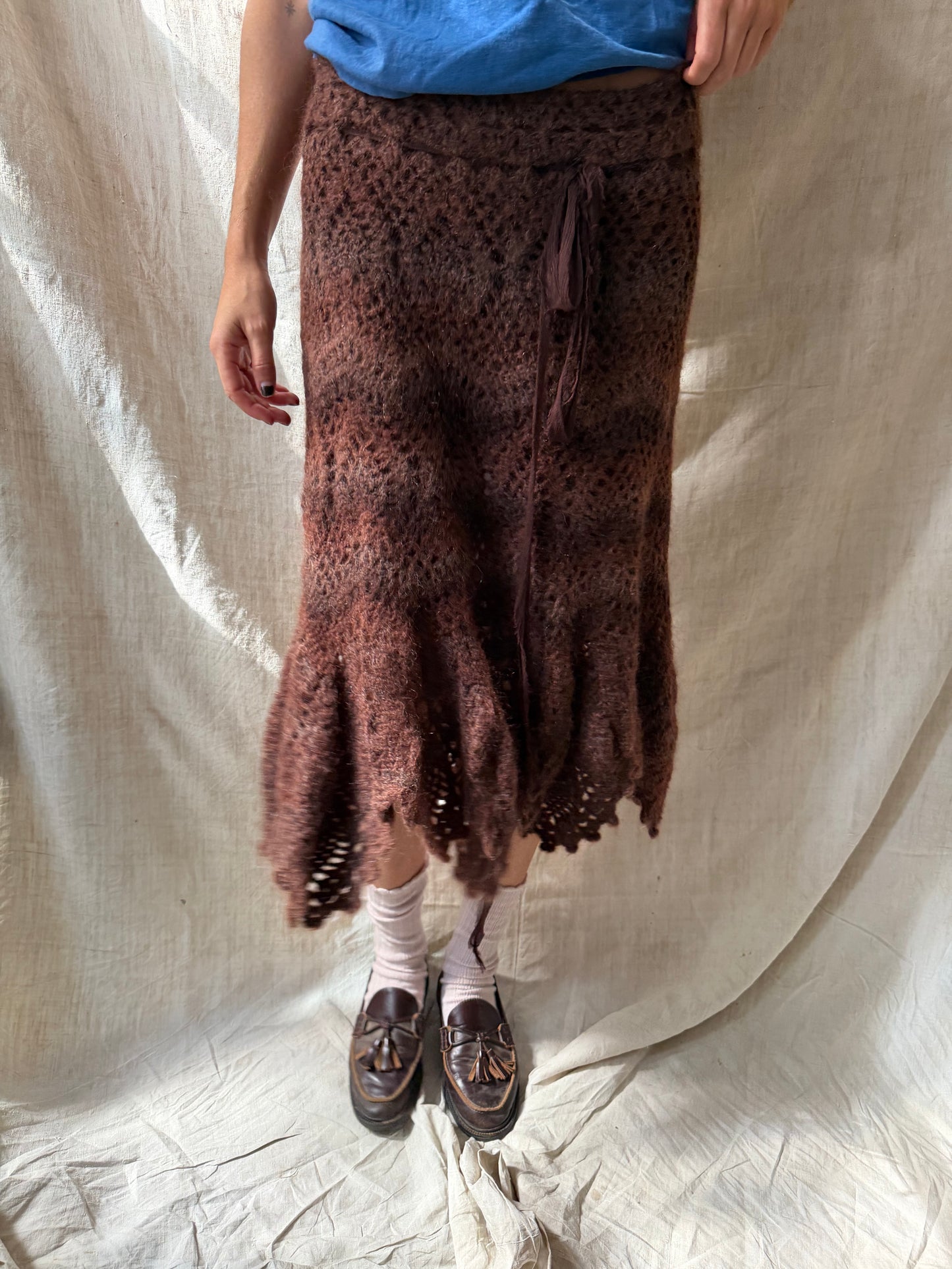 Brown Knit Crochet Skirt