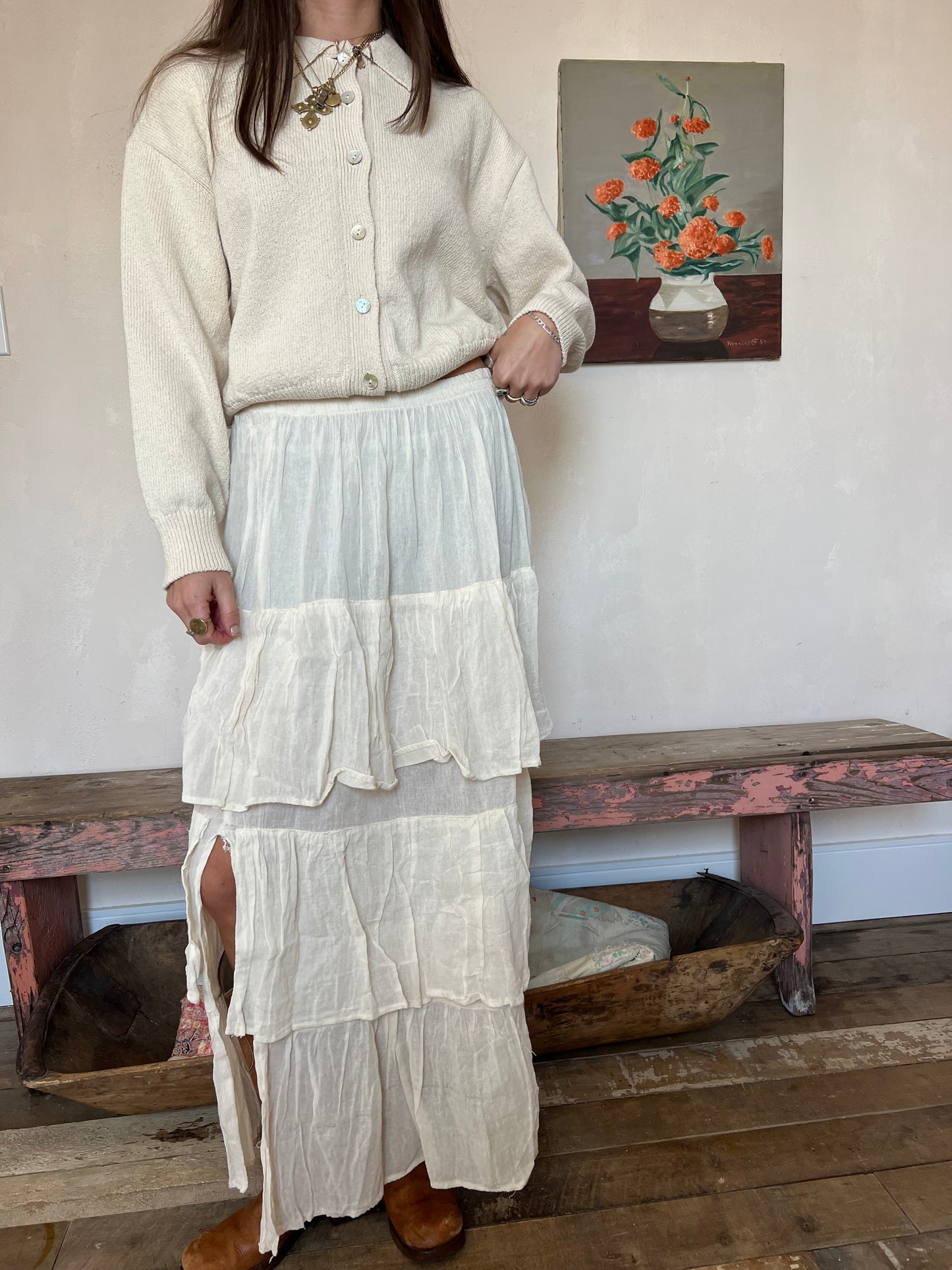 Oaxacan Natural Ruffle Skirt