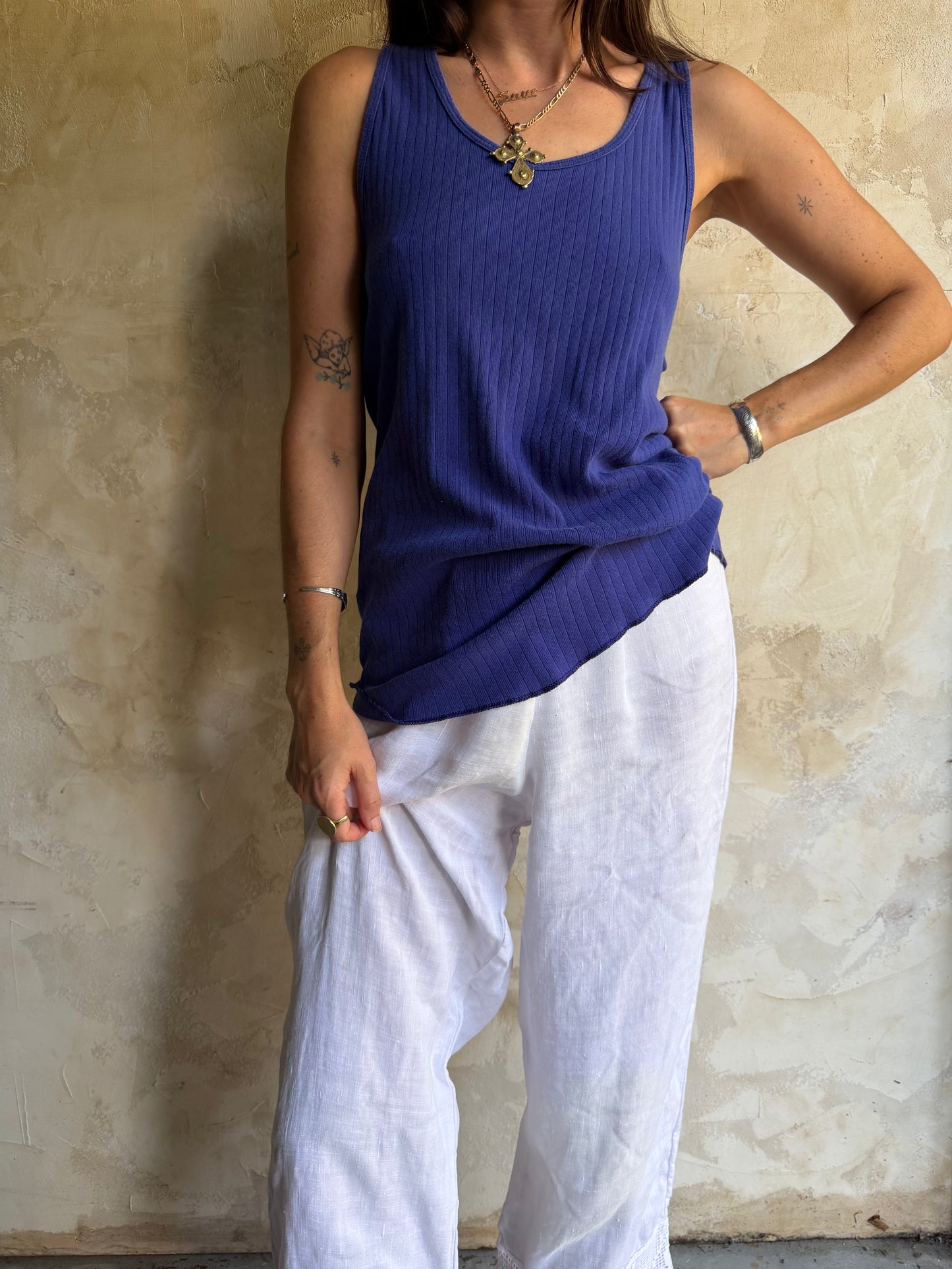 Indigo Blue Ribbed Cotton Tank