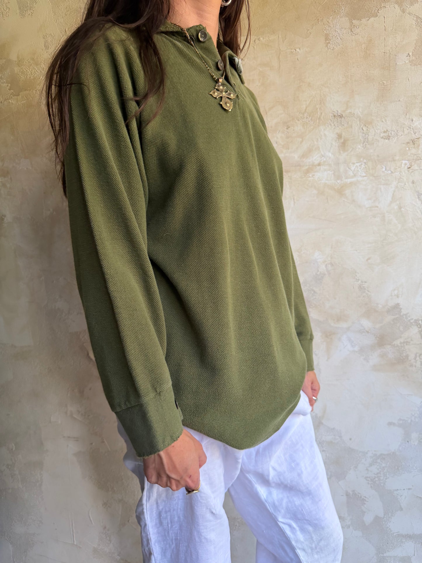 Army Green Waffled Polo