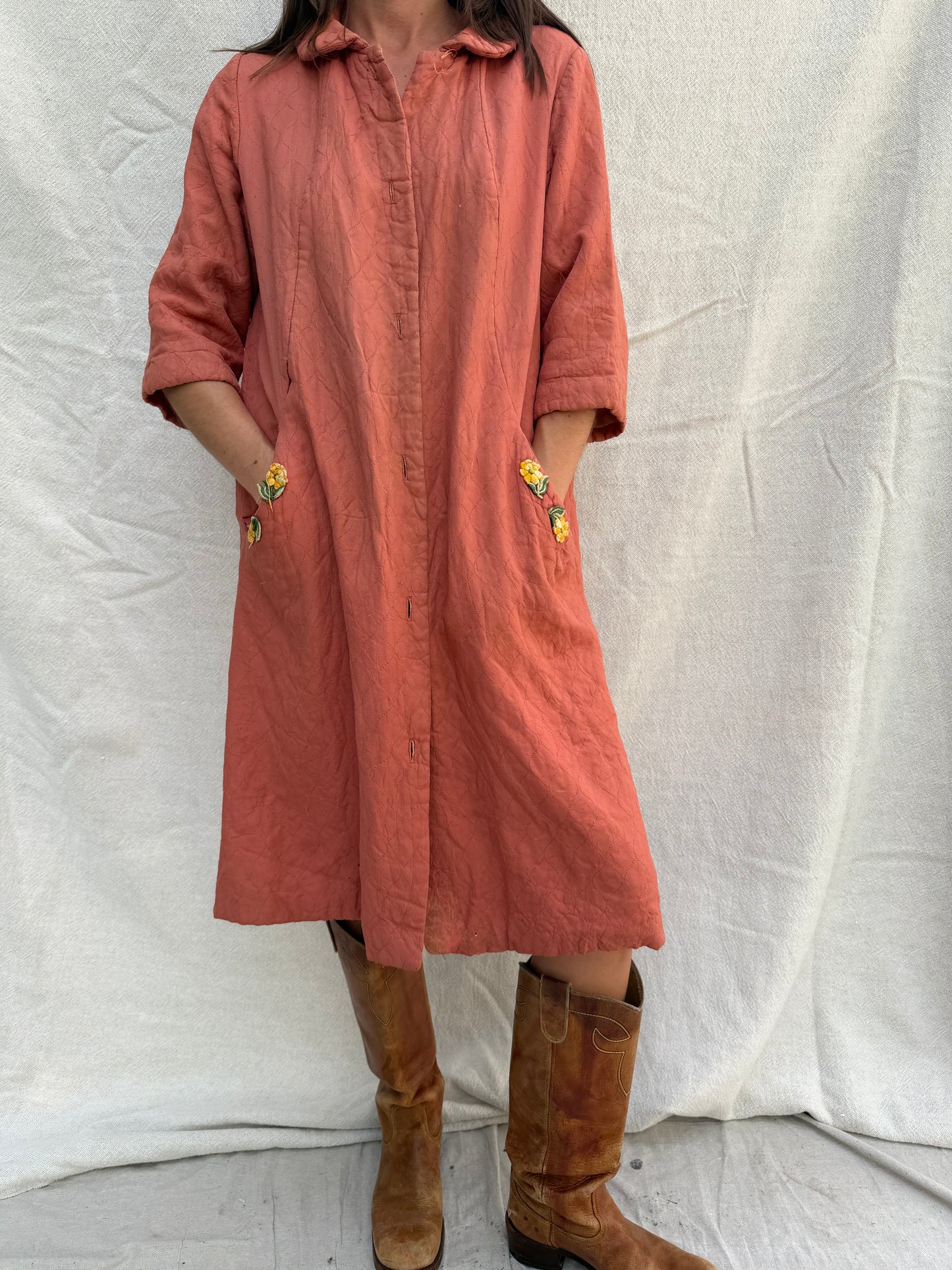 1930s Peach Quilted Duster