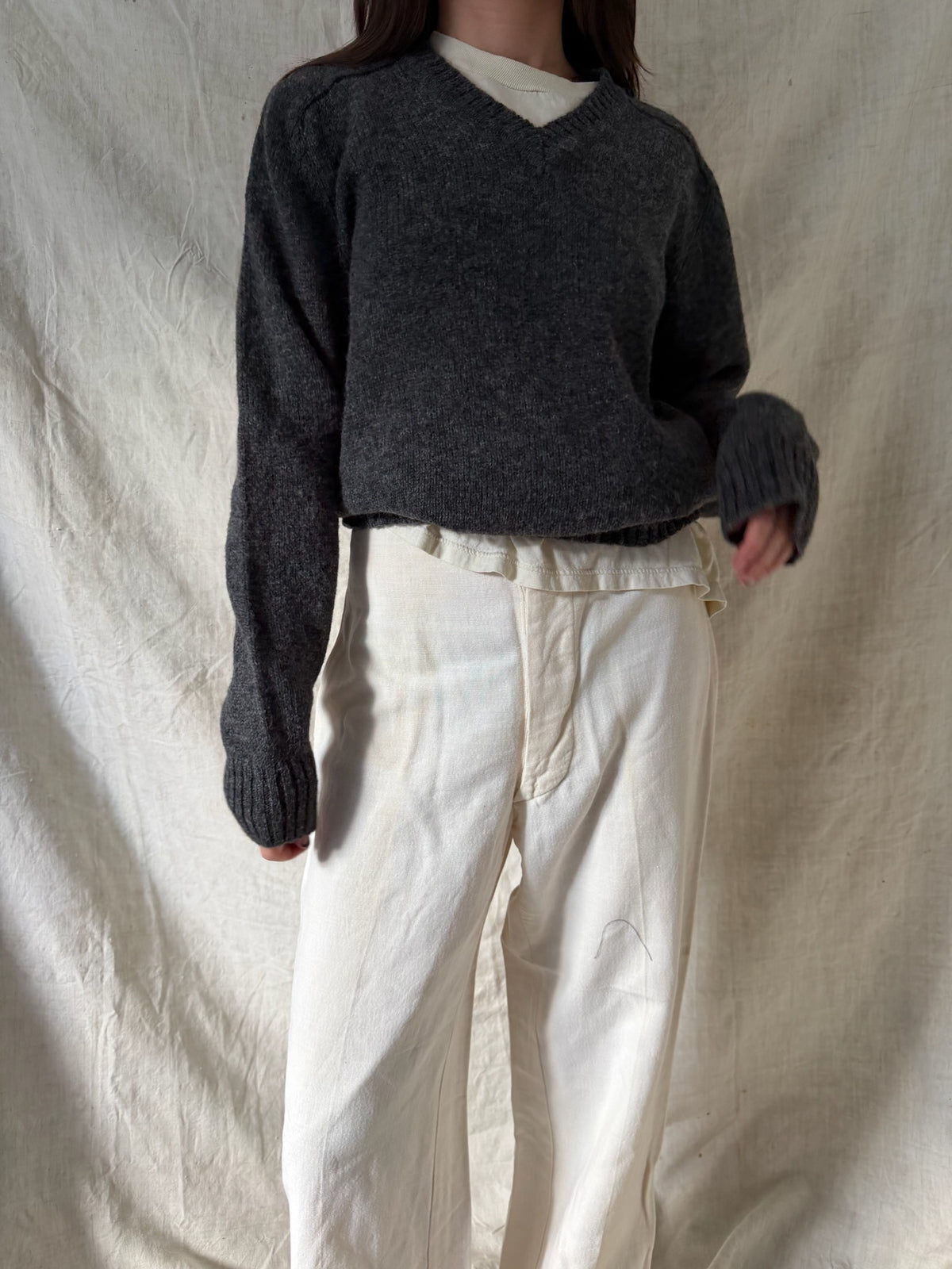 Charcoal Wool V-Neck Sweater