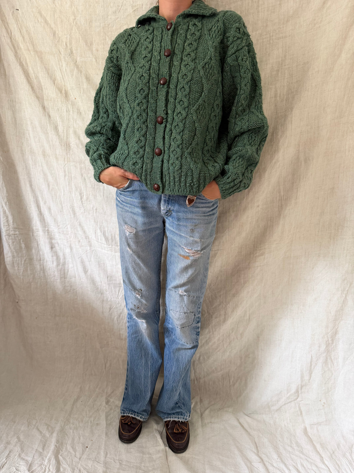 Green Irish Wool Cardigan