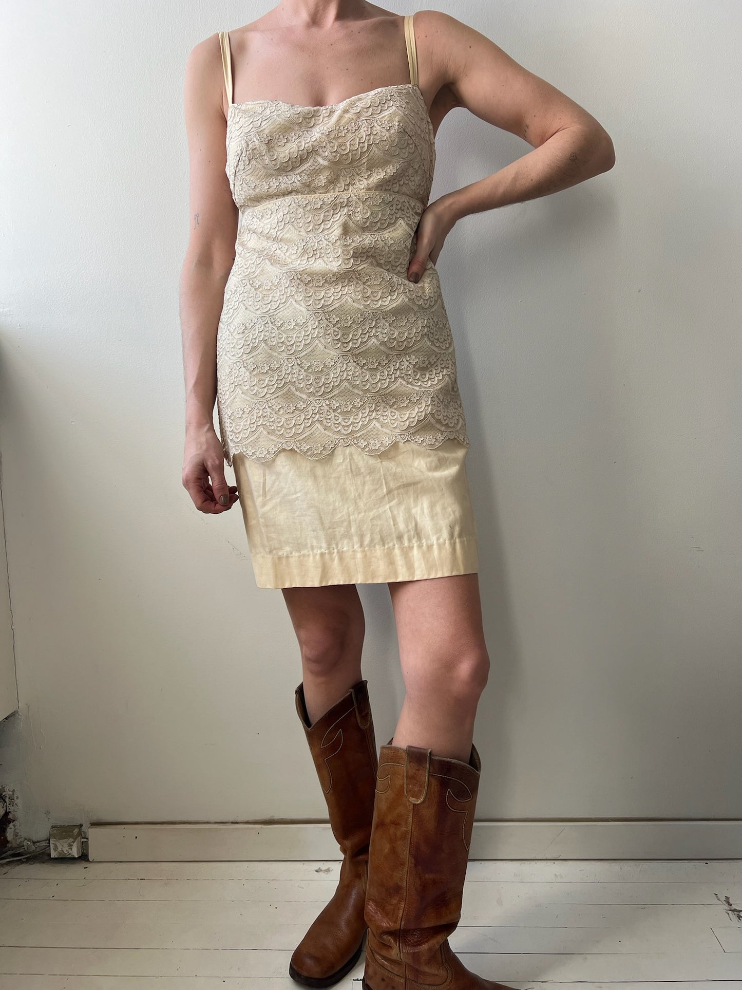 Cream Lace Slip Dress