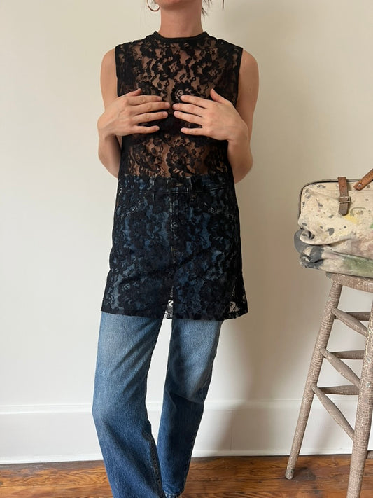 Sheer Black Handmade Lace Overlay