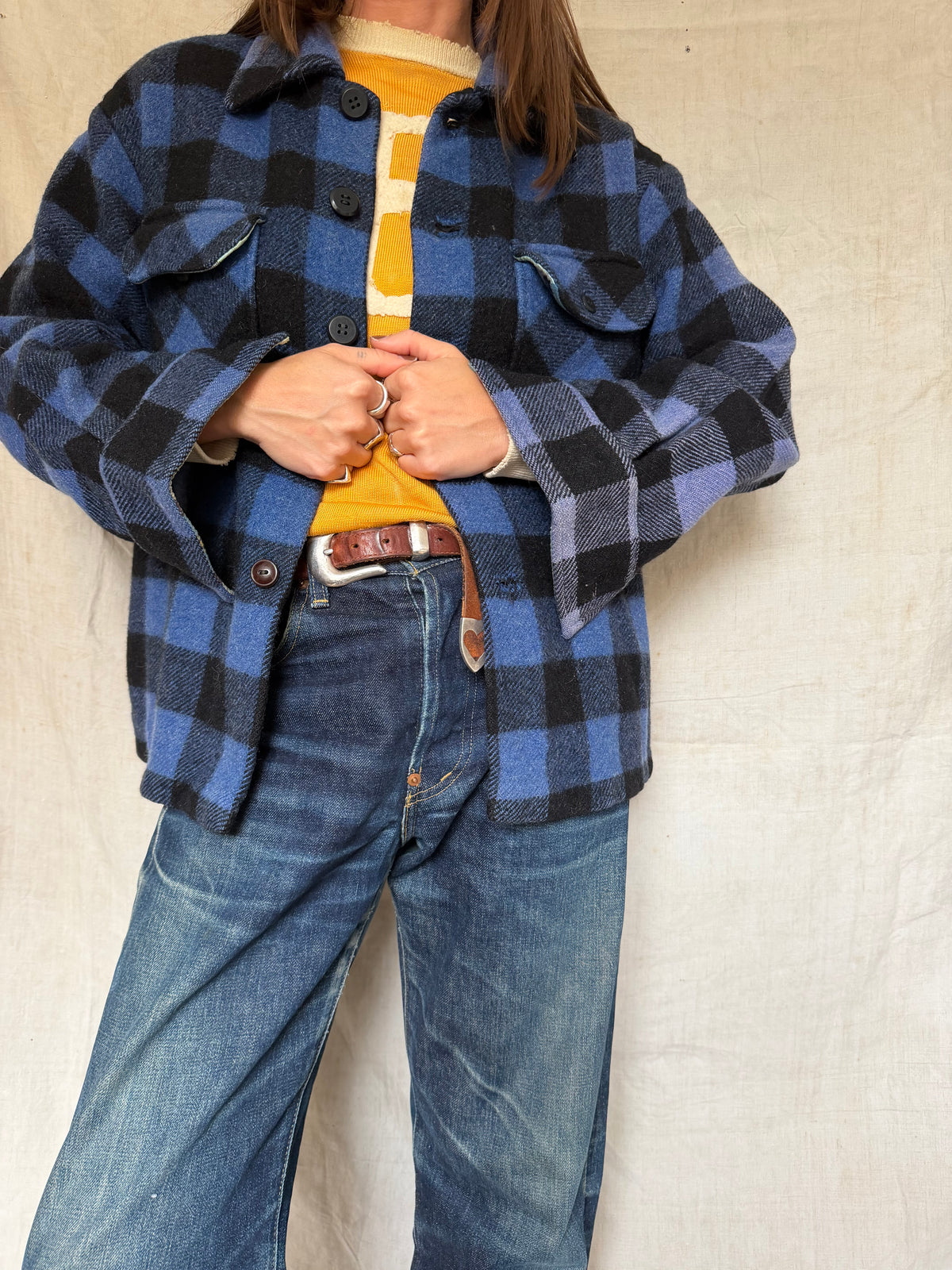 Blue and Black Checker Plaid Shacket