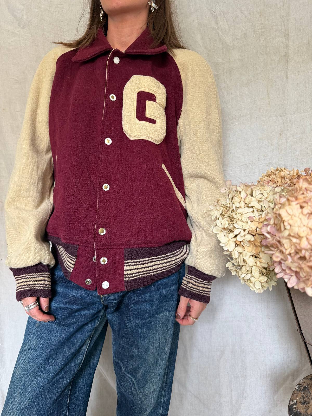Maroon and Cream Varsity Jacket